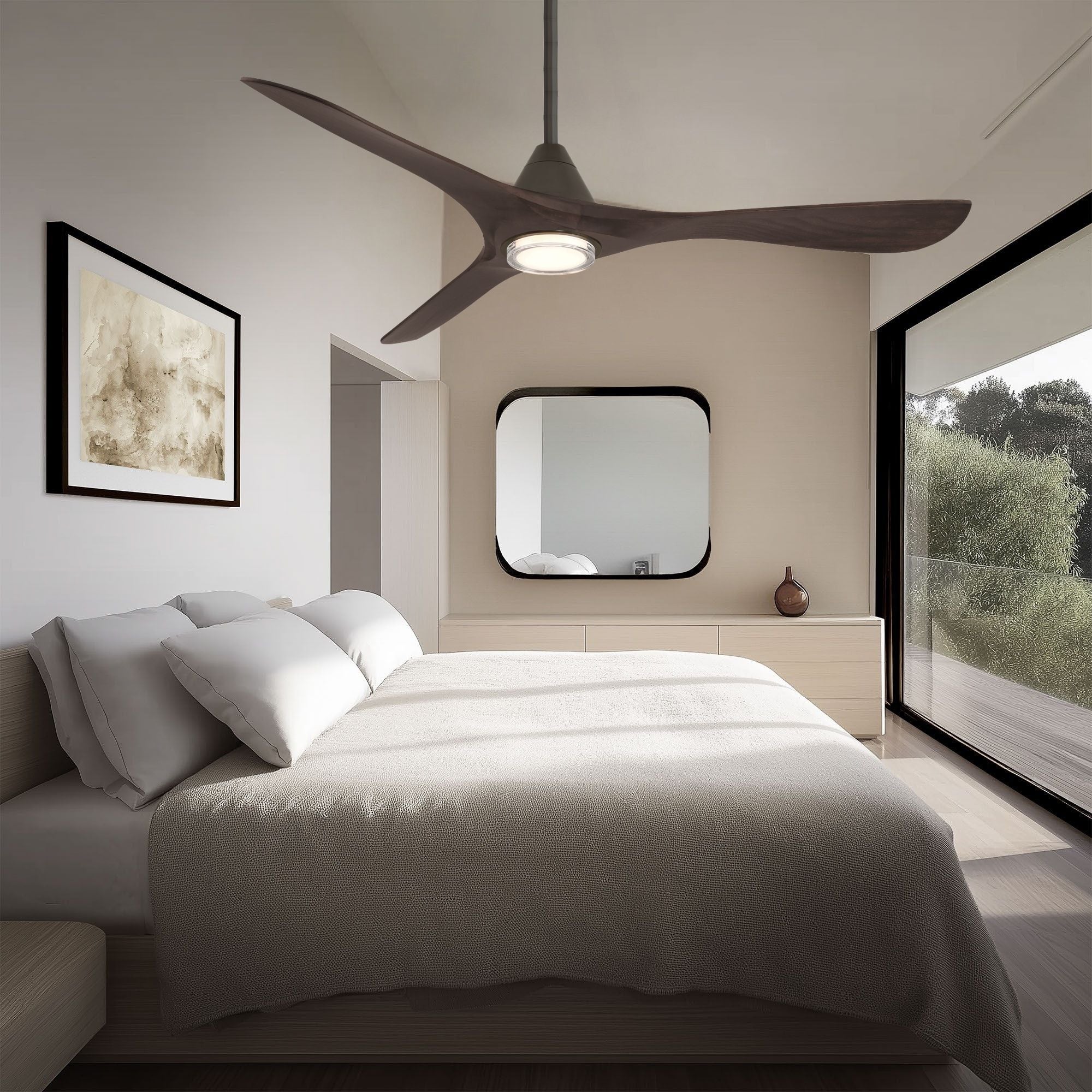 Carve 60" LED Smart Ceiling Fan, Bronze with Dark Walnut Blades