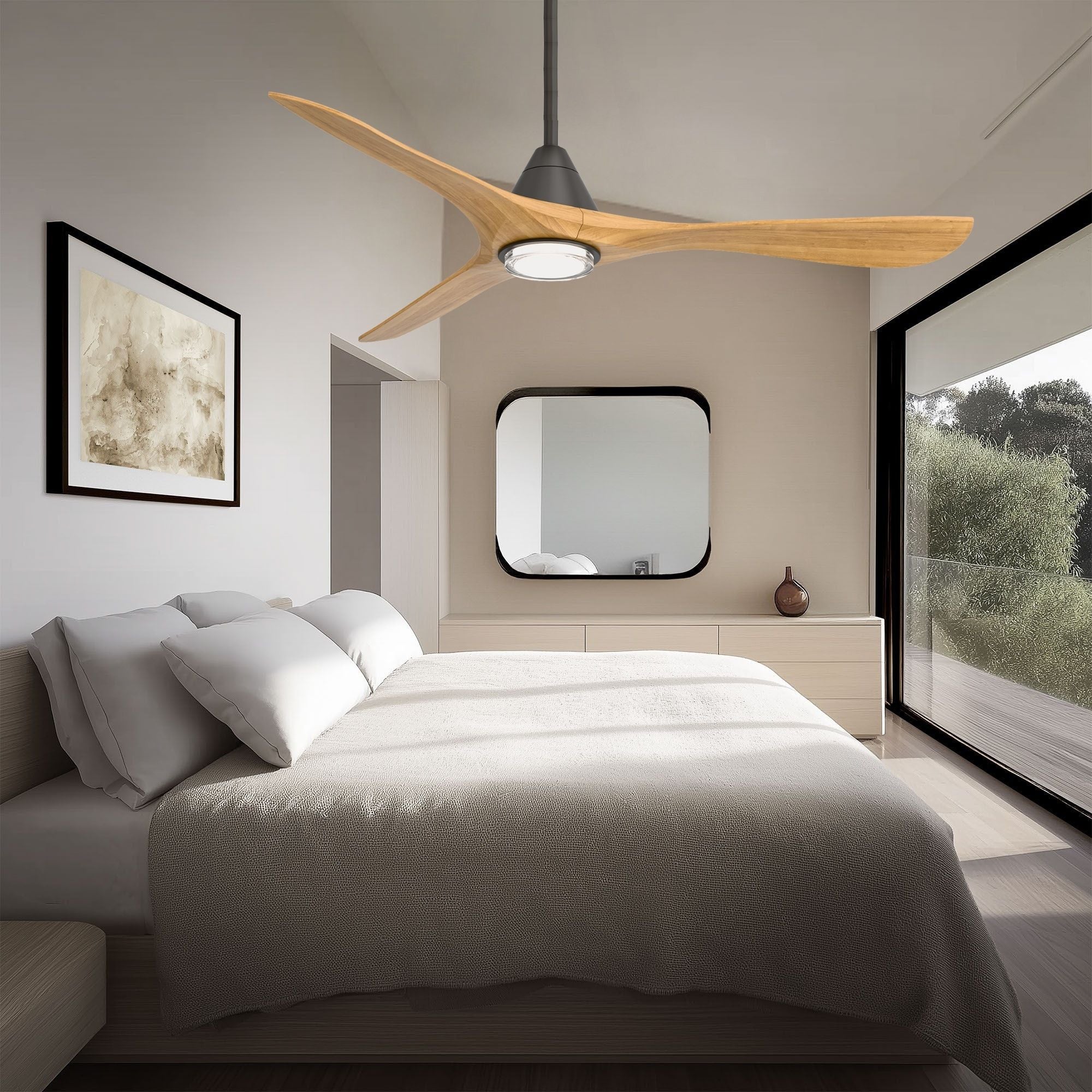 Modern Forms Carve 60" LED Smart Ceiling Fan, Bronze with Honey Oak Blades