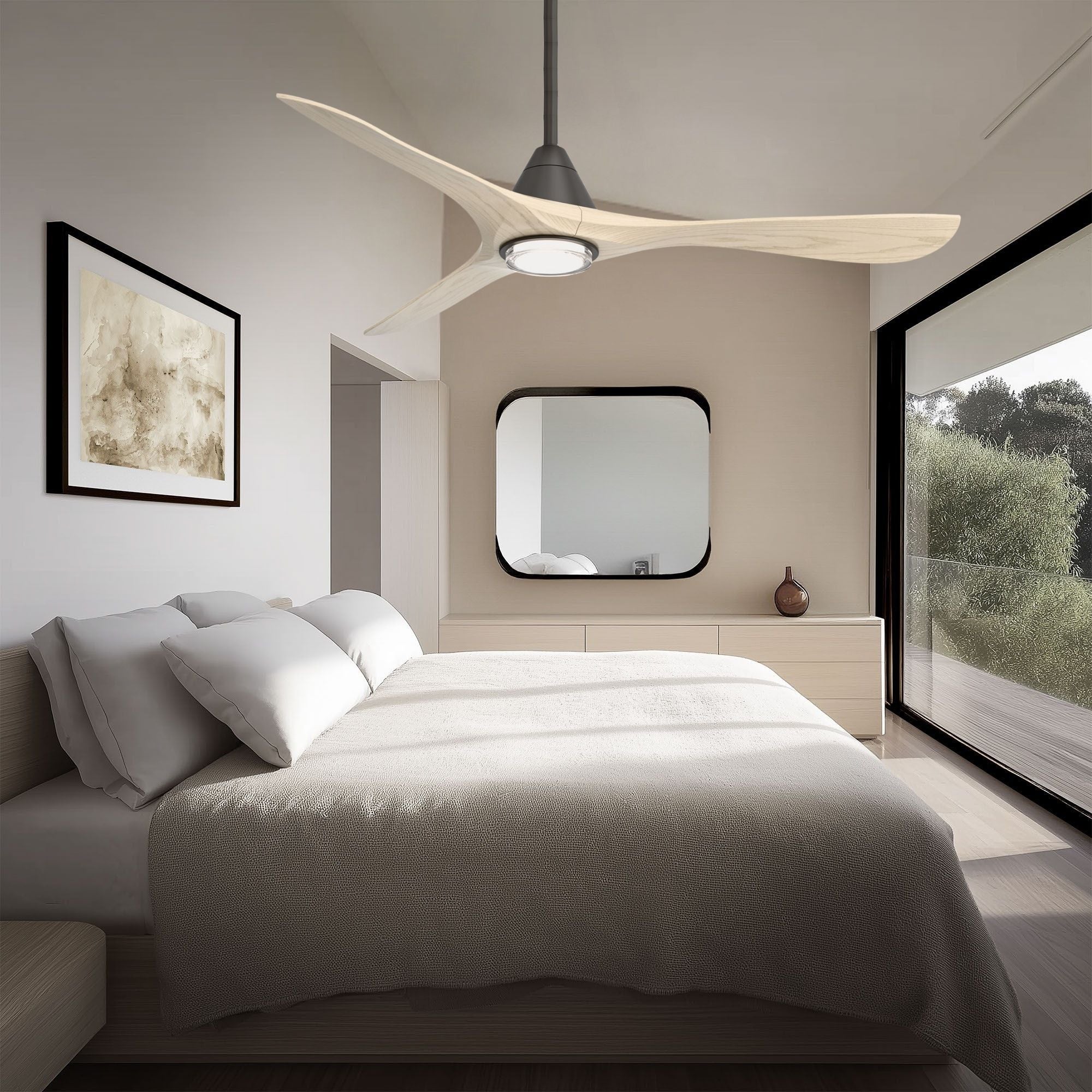 Modern Forms Carve 60" LED Smart Ceiling Fan, Bronze with White Oak Blades