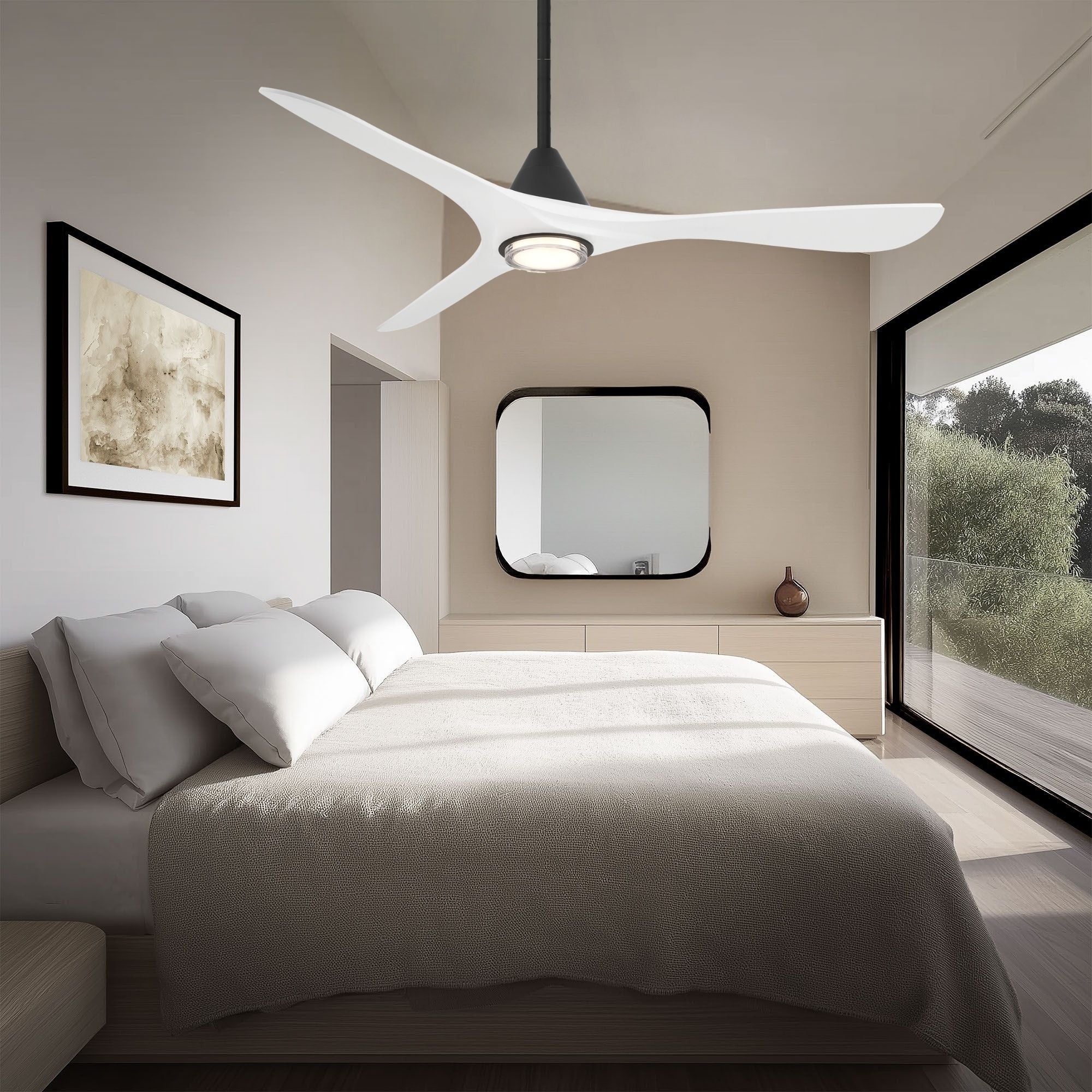 Carve 60" LED Smart Ceiling Fan, Matte Black with Matte White Blades