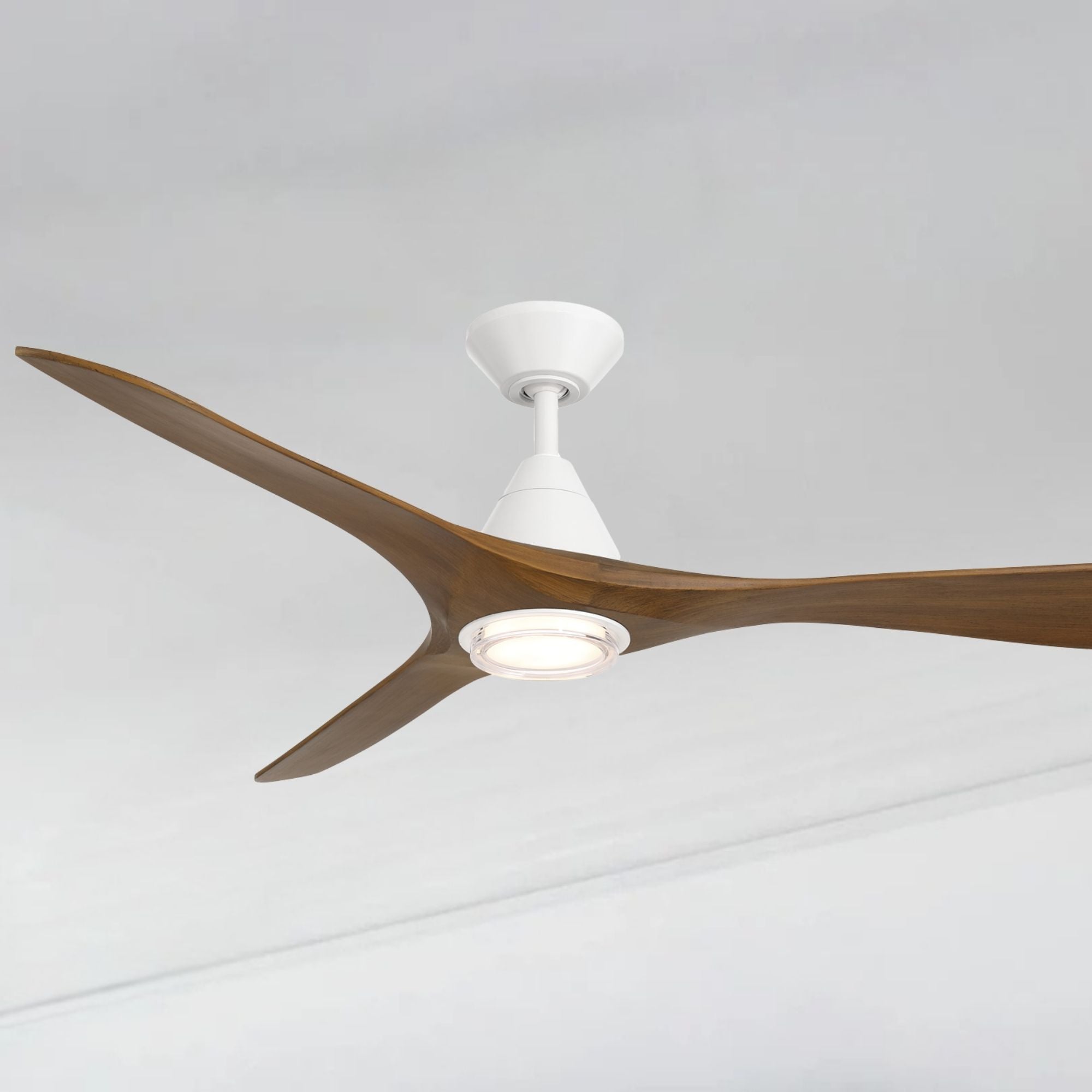 Carve 60" LED Smart Ceiling Fan, Matte White with Distressed Koa Blades
