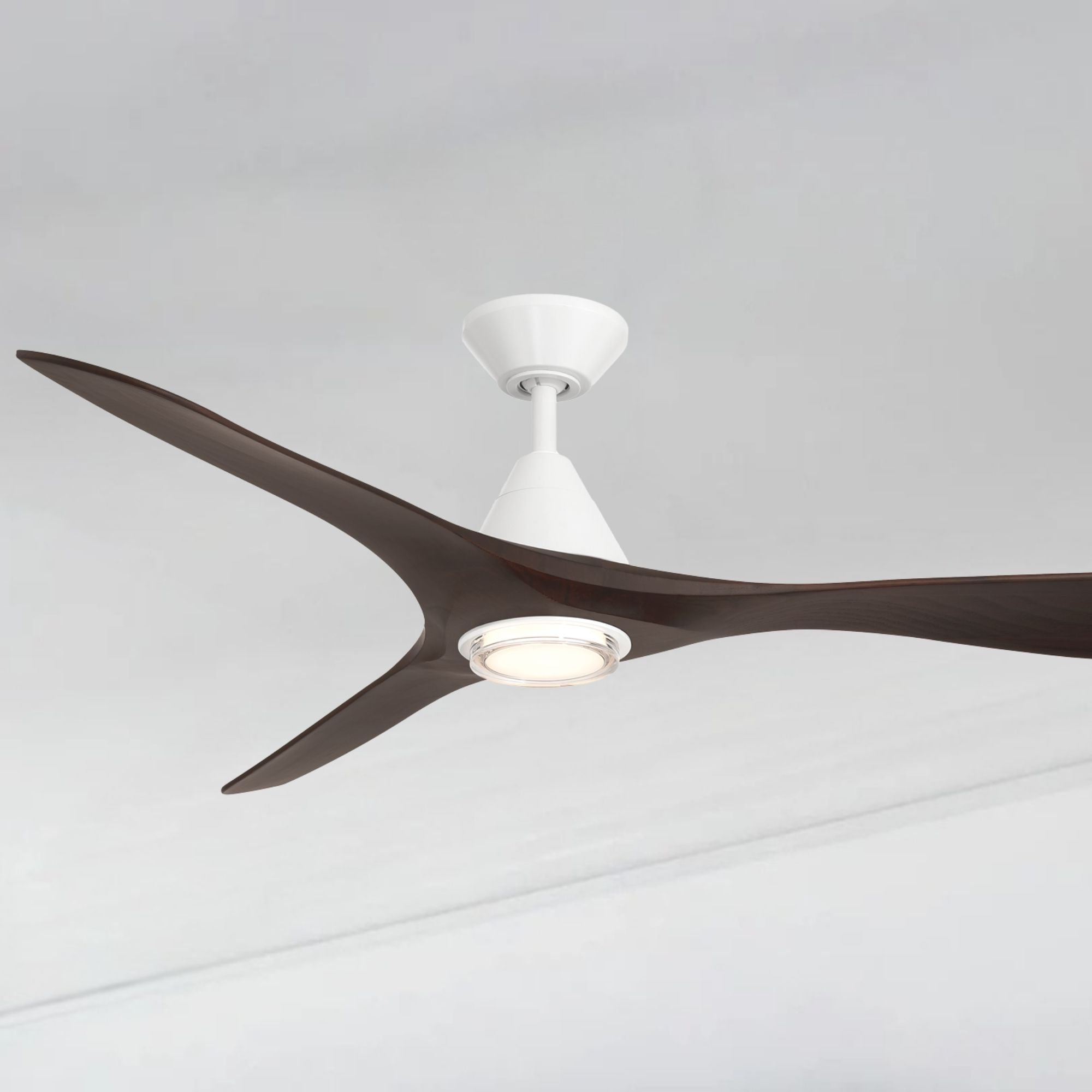 Carve 60" LED Smart Ceiling Fan, Matte White with Dark Walnut Blades
