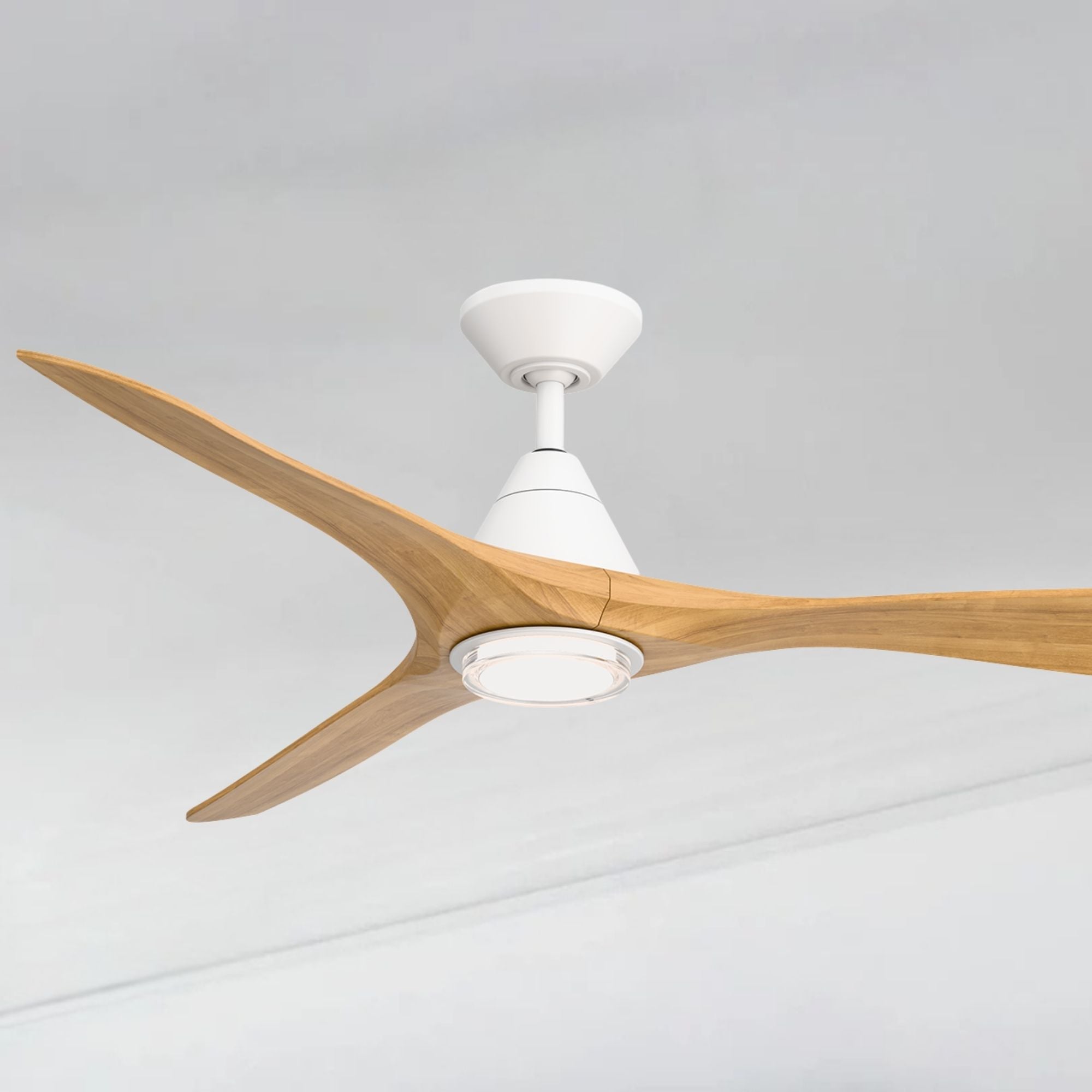 Modern Forms Carve 60" LED Smart Ceiling Fan, Matte White with Honey Oak Blades