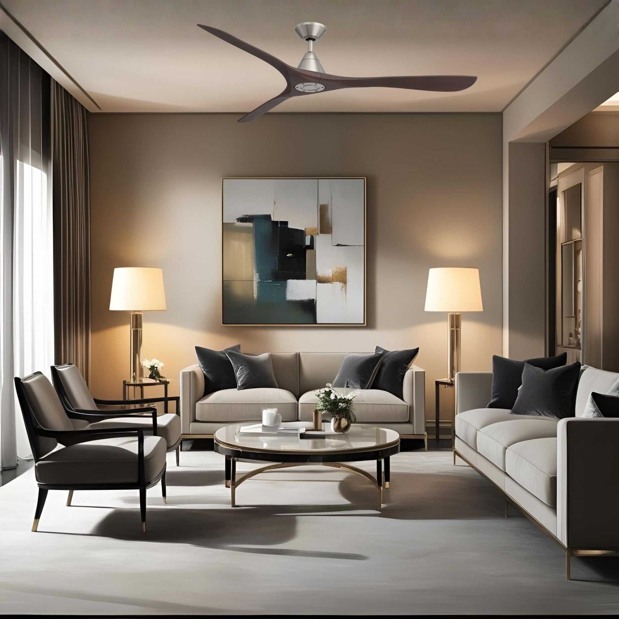 Modern Forms Carve 72" Smart Ceiling Fan, Antique Nickel with Dark Walnut Blades