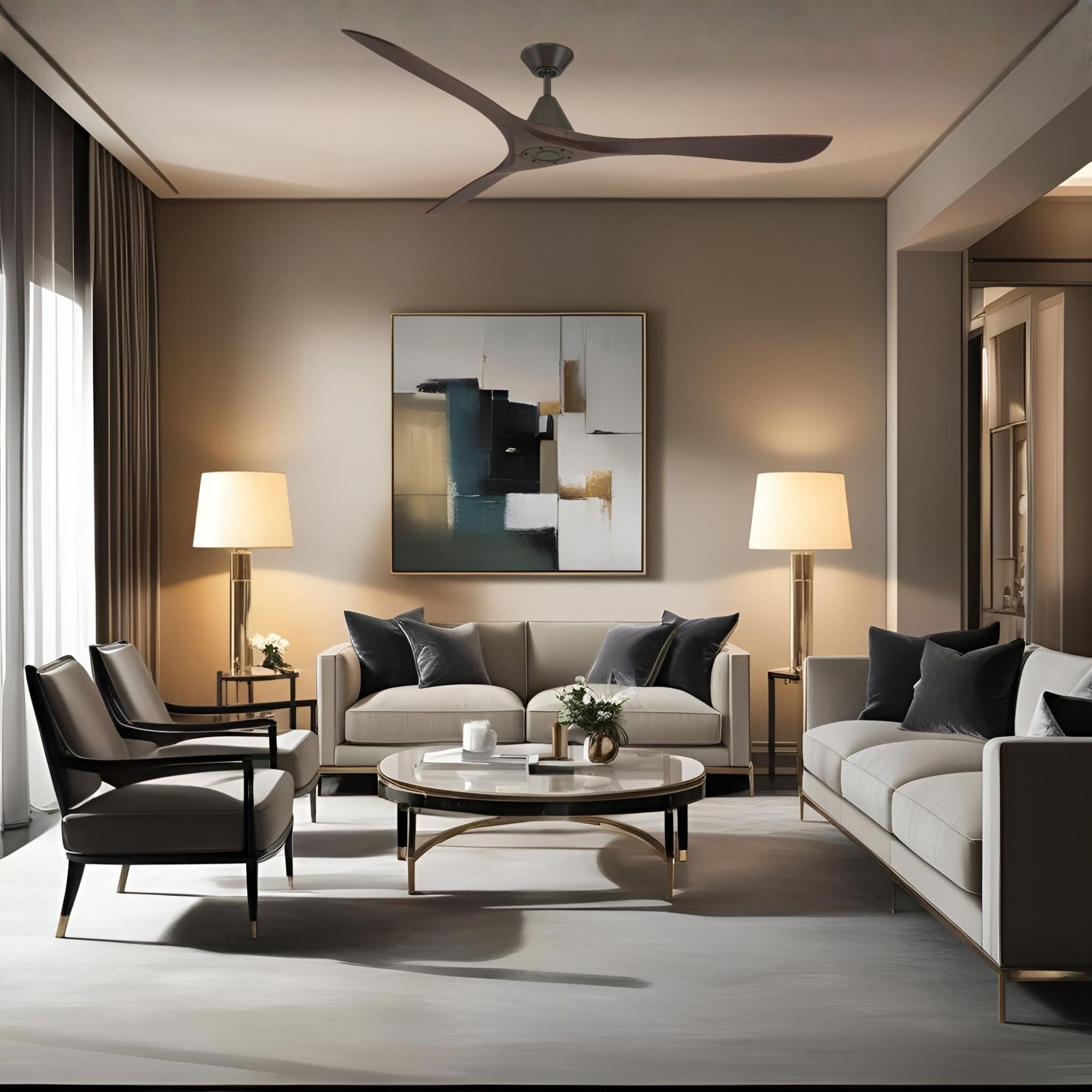 Carve 72" Smart Ceiling Fan, Bronze with Dark Walnut Blades
