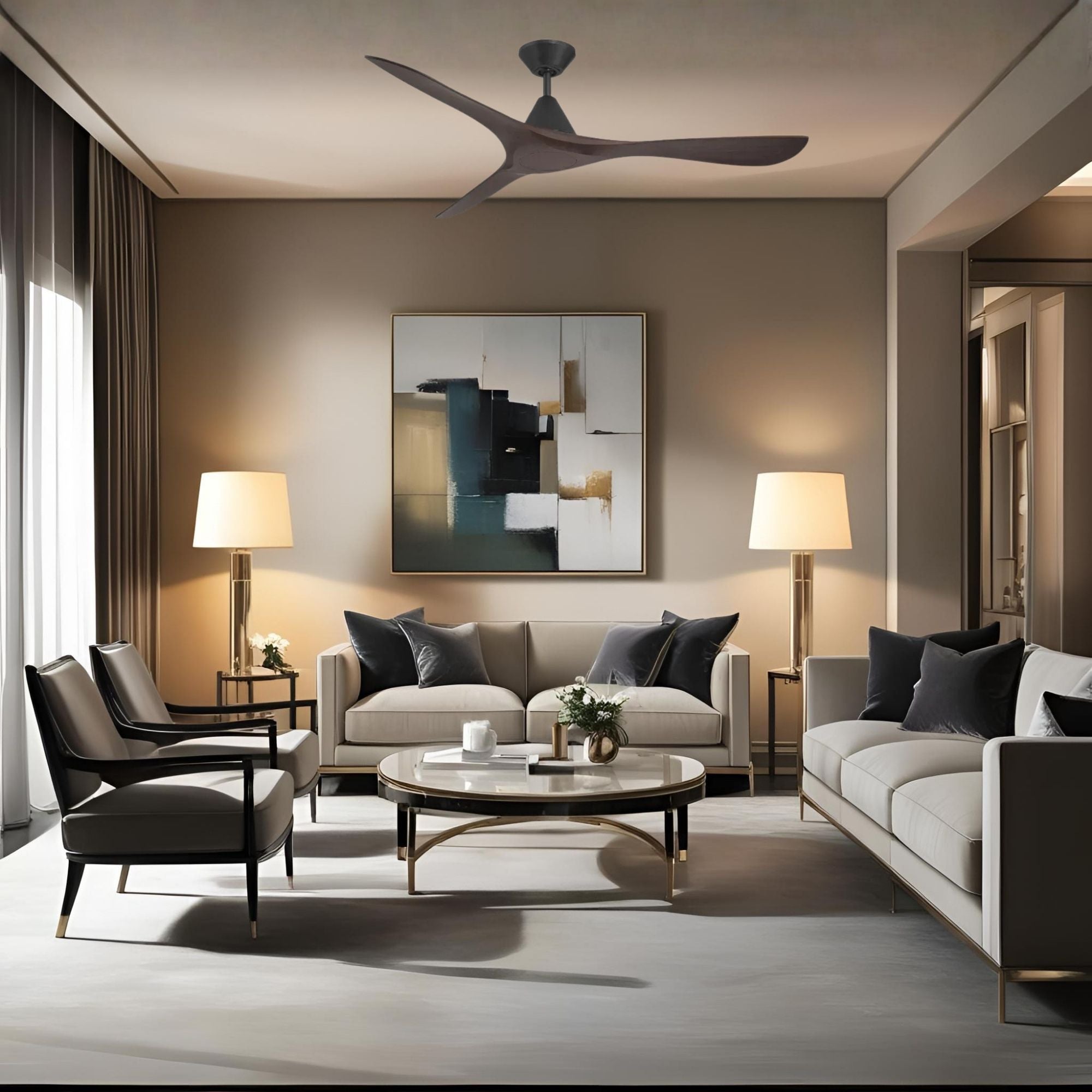 Carve 72" Smart Ceiling Fan, Matte Black with Dark Walnut Blades