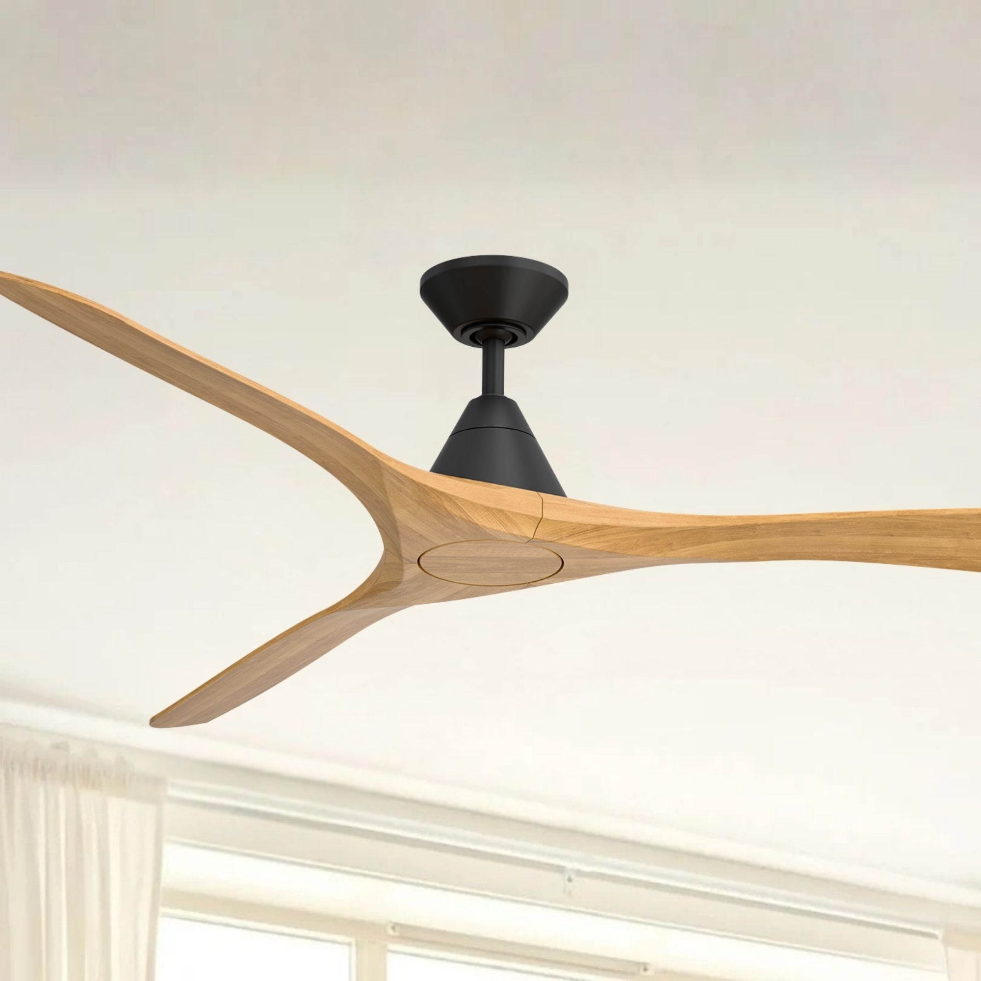 Modern Forms Carve 72" Smart Ceiling Fan, Matte Black with Honey Oak Blades