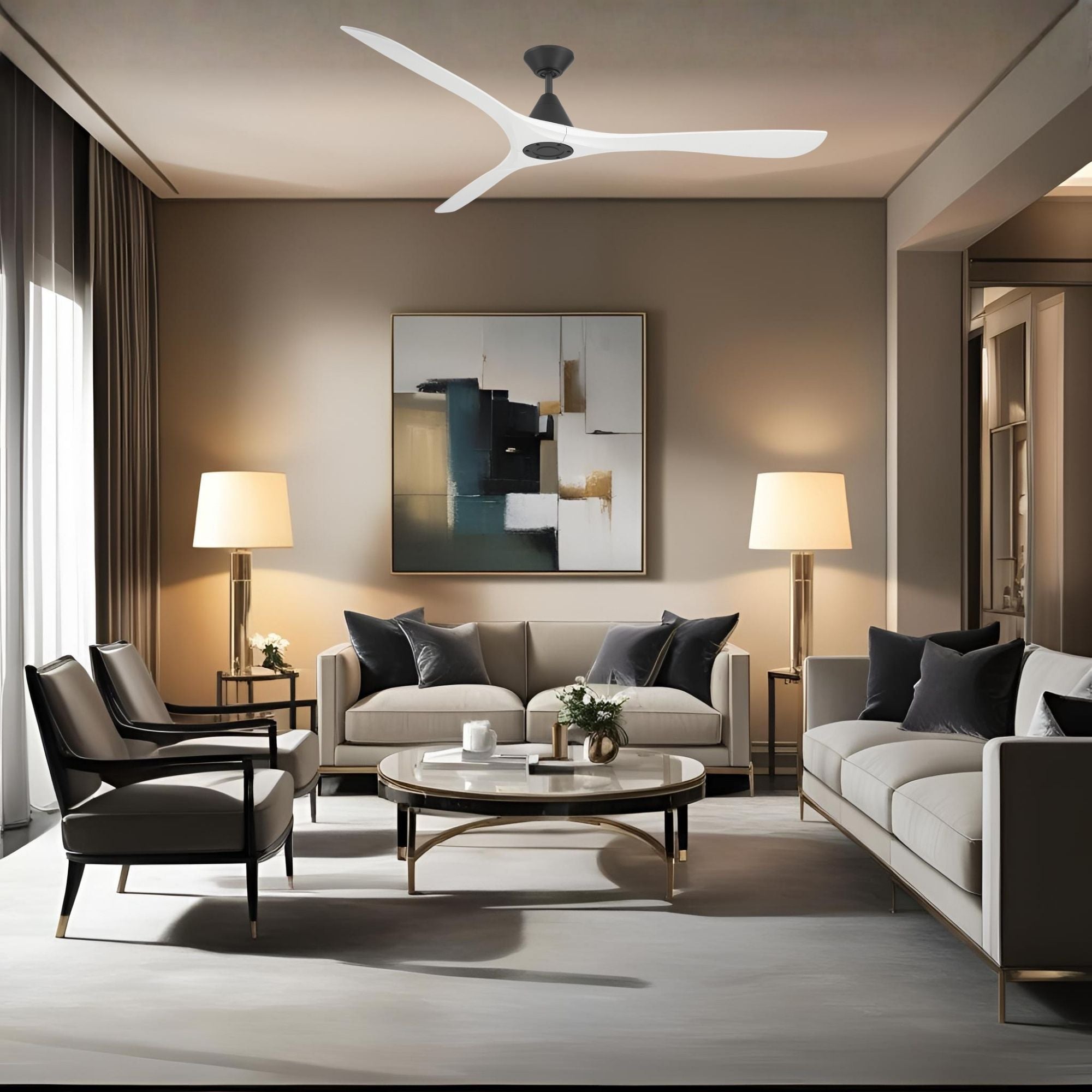 Carve 72" Smart Ceiling Fan, Matte Black with Matte White Blades