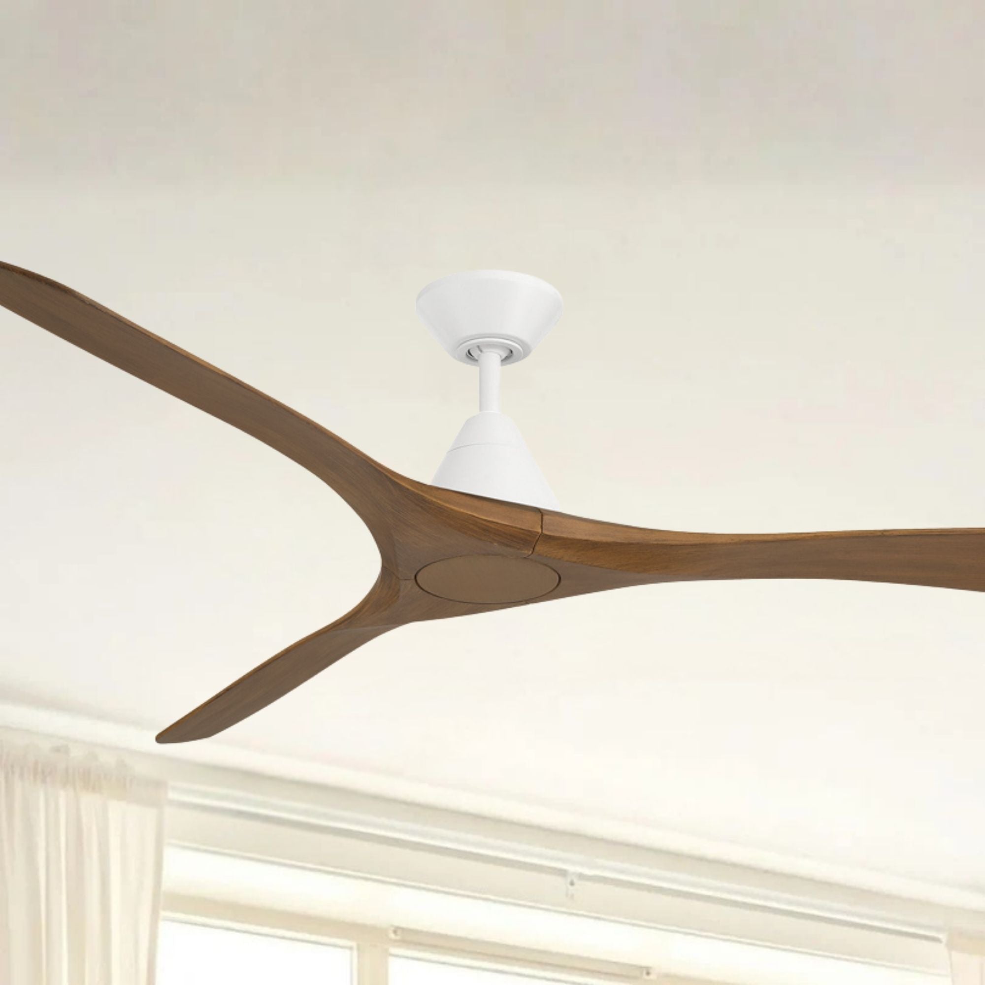 Carve 72" Smart Ceiling Fan, Matte White with Distressed Koa Blades
