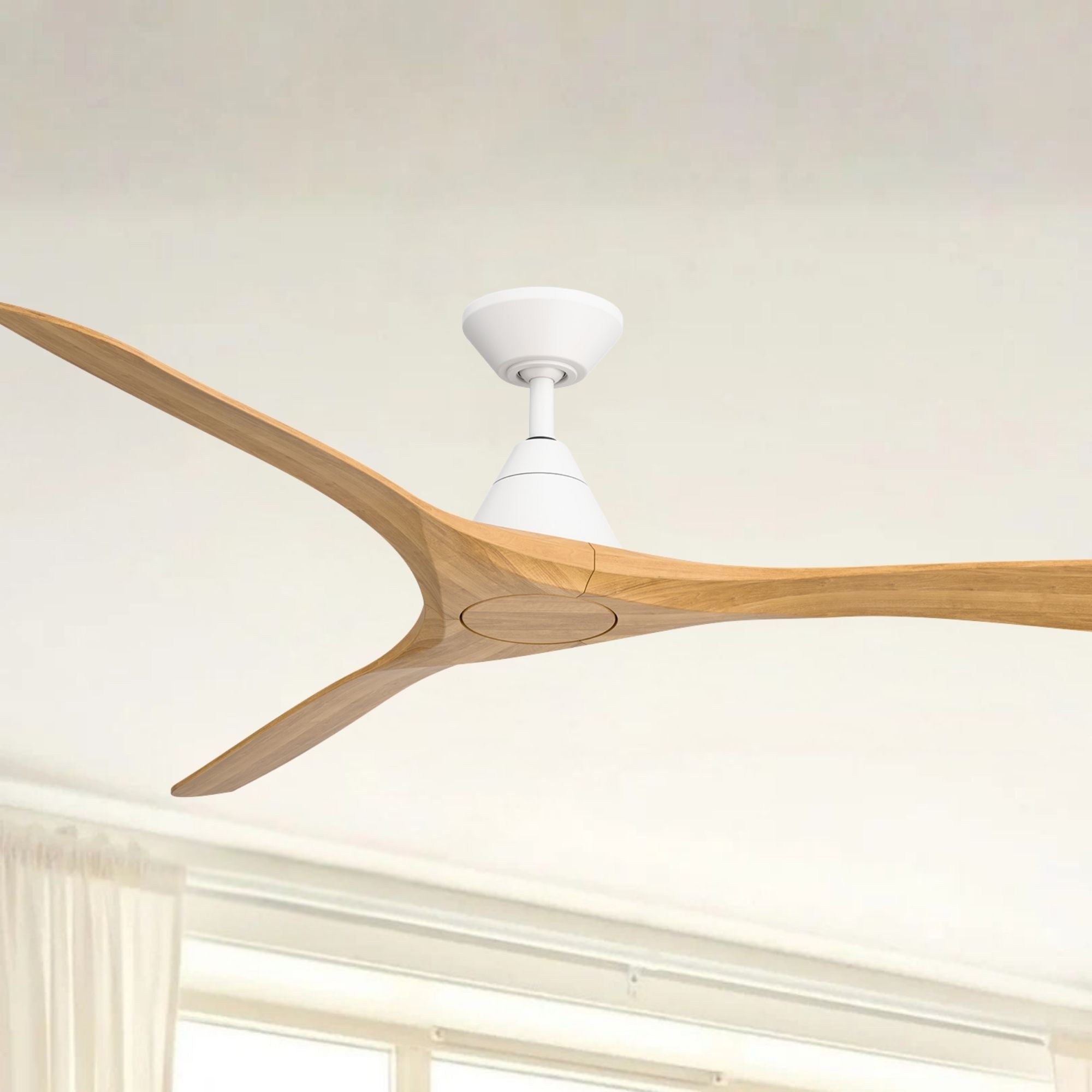 Modern Forms Carve 72" Smart Ceiling Fan, Matte White with Honey Oak Blades