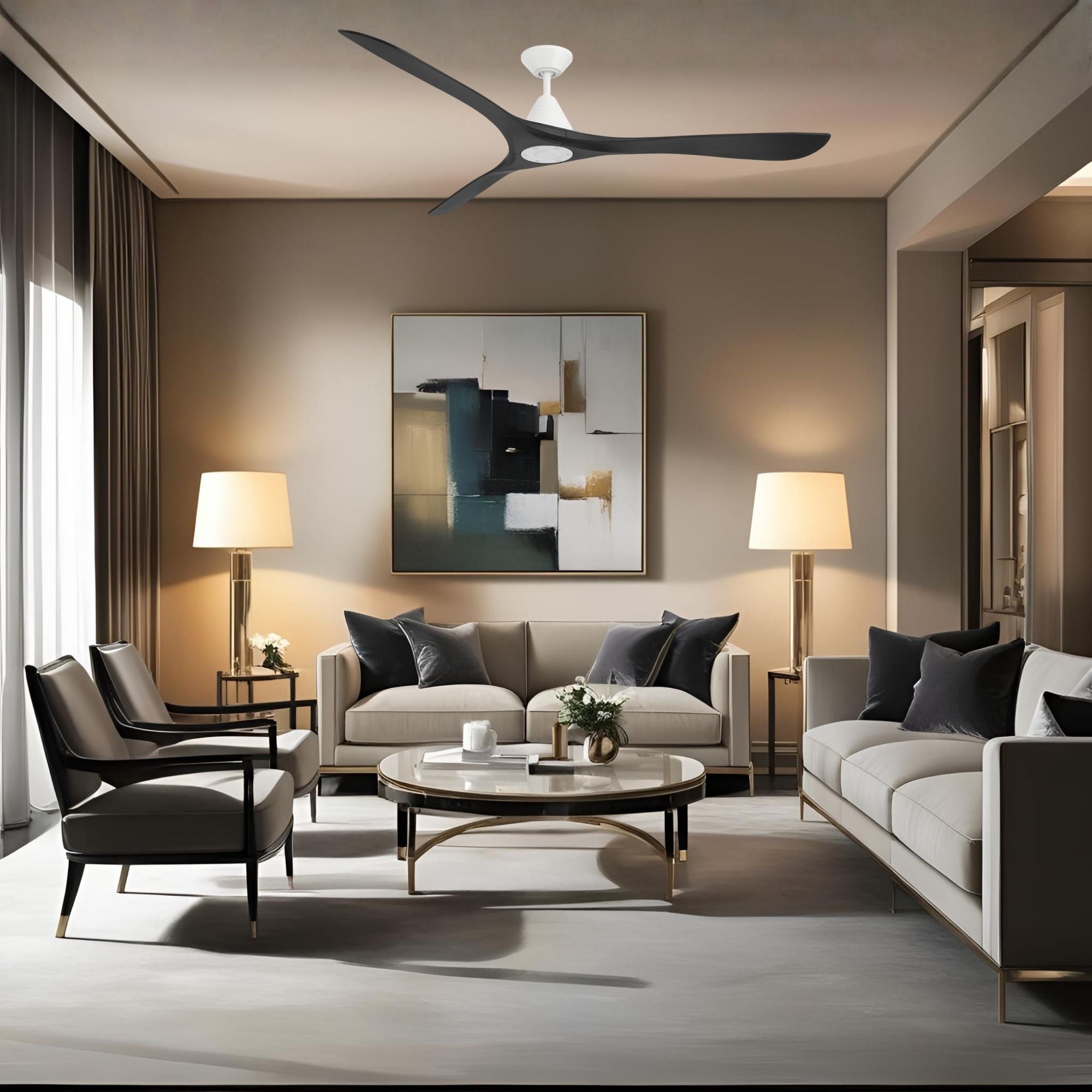 Carve 72" Smart Ceiling Fan, Matte White with Matte Black Blades