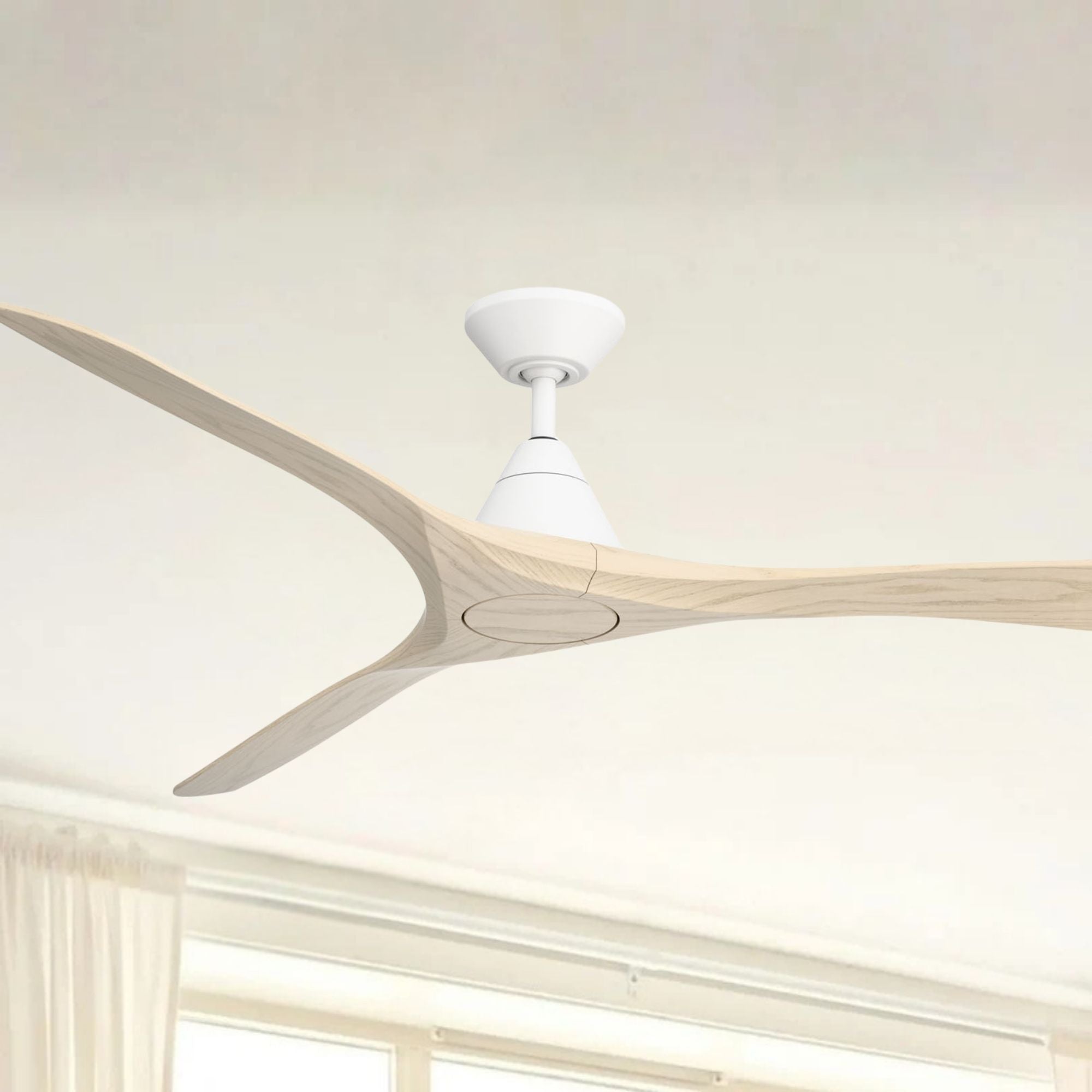 Modern Forms Carve 72" Smart Ceiling Fan, Matte White with White Oak Blades
