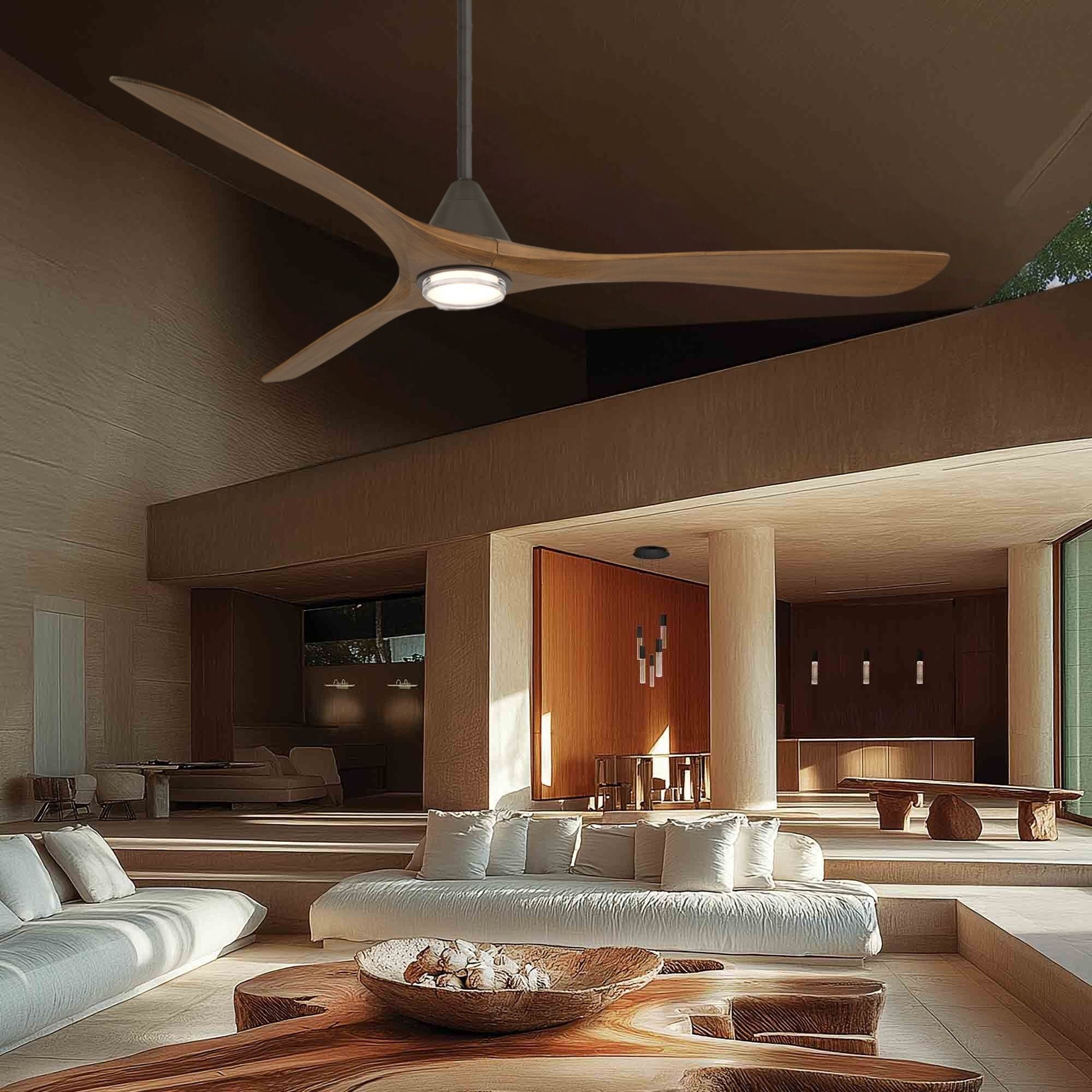 Carve 72" LED Smart Ceiling Fan, Bronze with Distressed Koa Blades