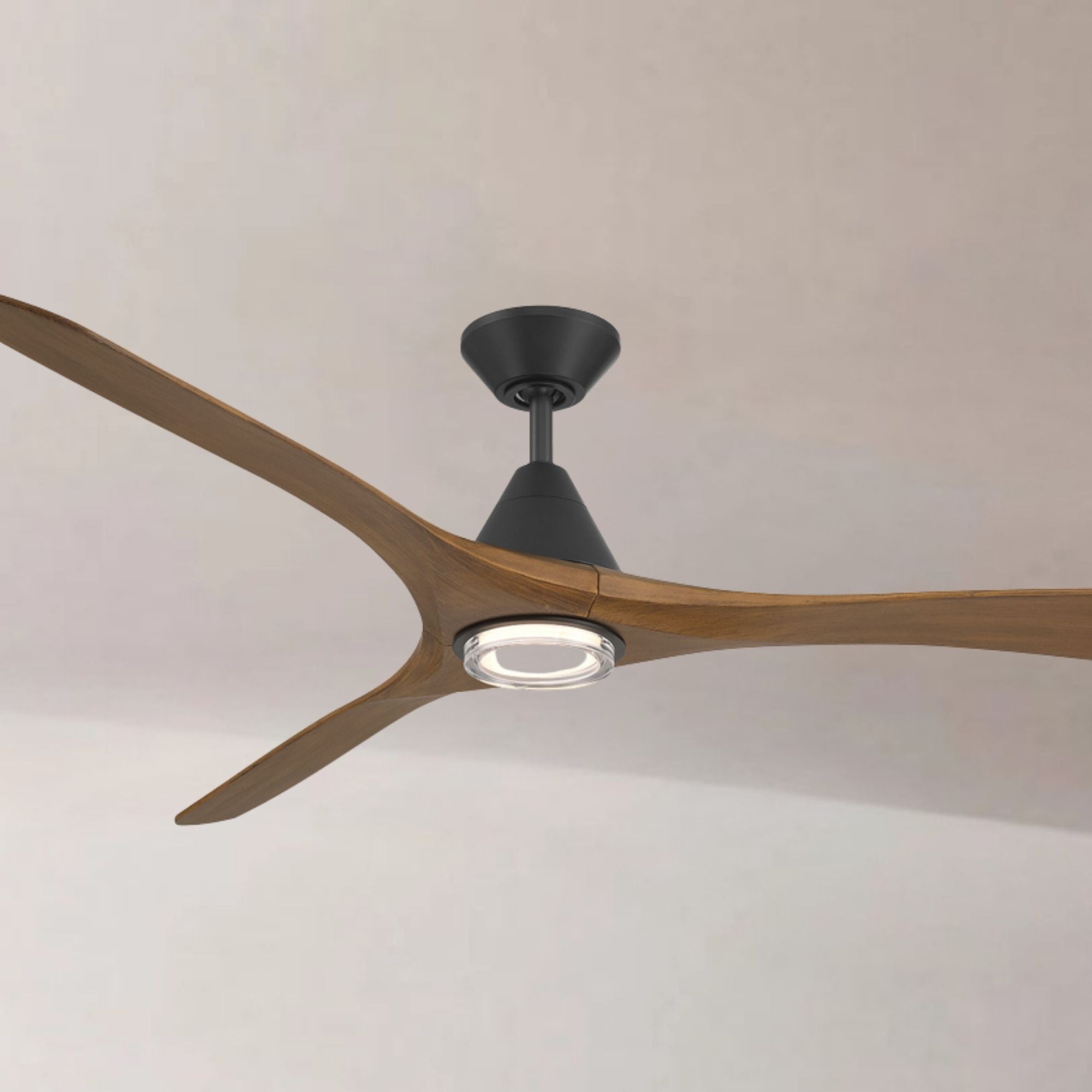 Carve 72" LED Smart Ceiling Fan, Matte Black with Distressed Koa Blades