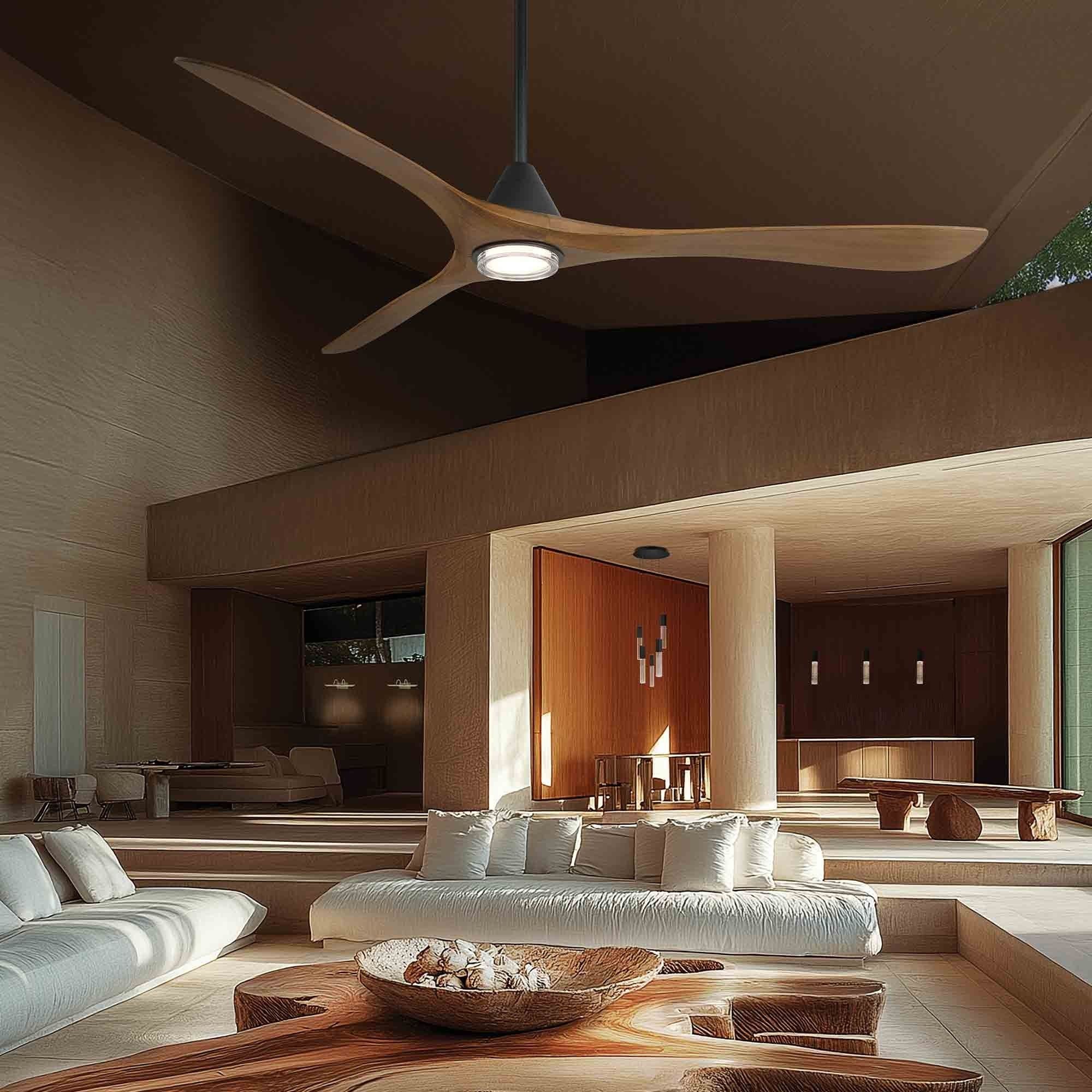 Carve 72" LED Smart Ceiling Fan, Matte Black with Distressed Koa Blades