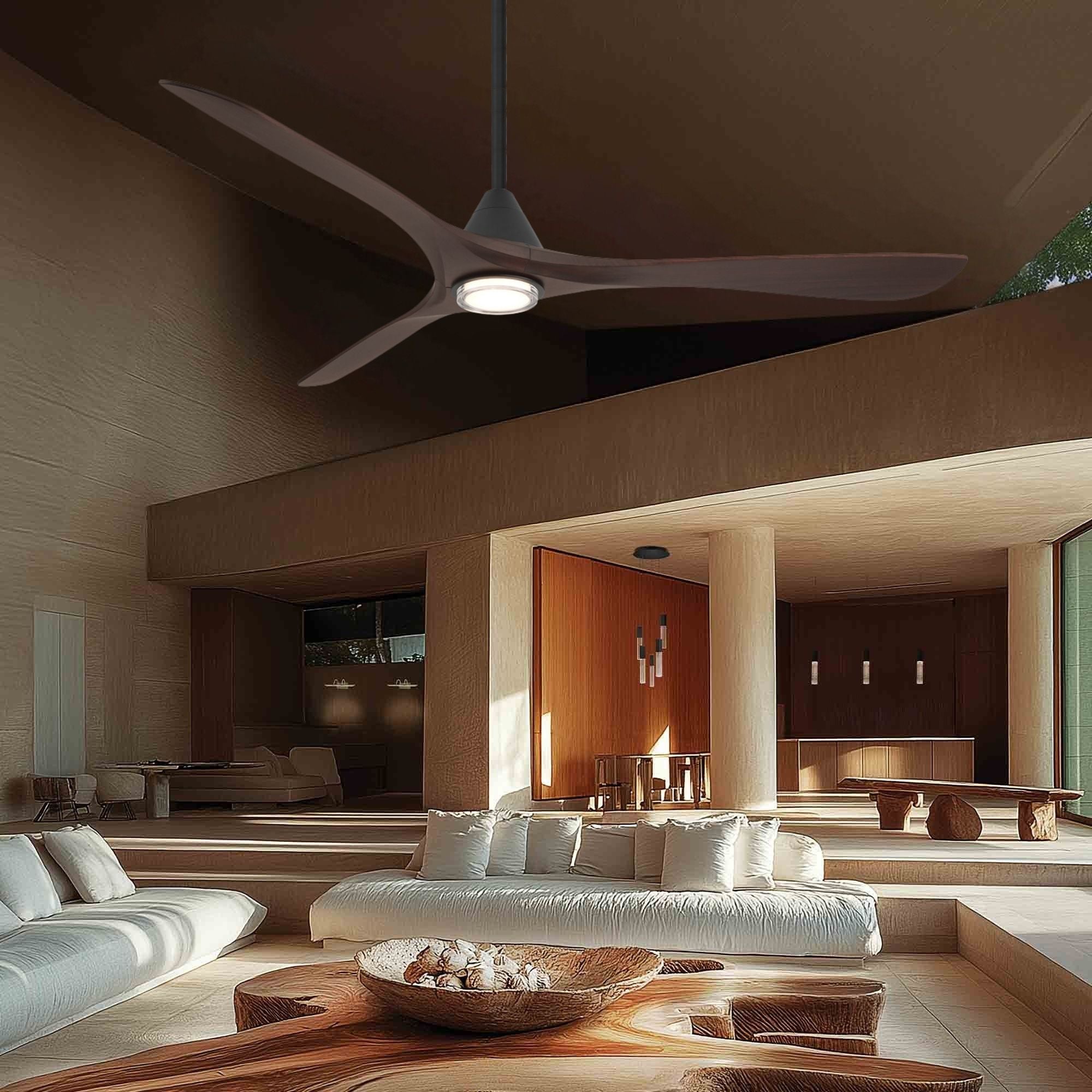Carve 72" LED Smart Ceiling Fan, Matte Black with Dark Walnut Blades