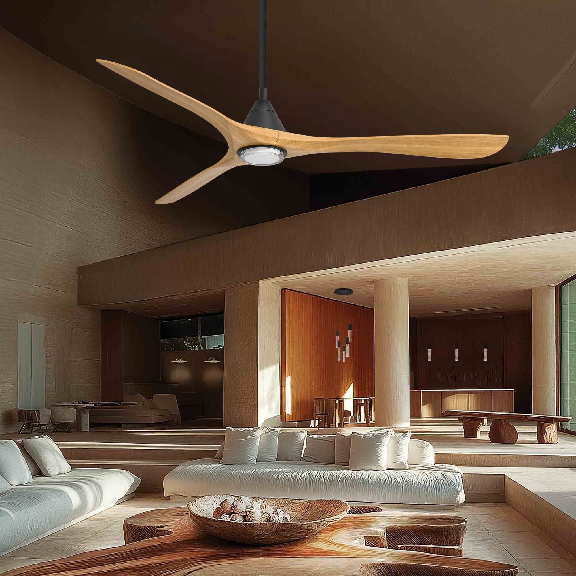 Modern Forms Carve 72" LED Smart Ceiling Fan, Matte Black with Honey Oak Blades