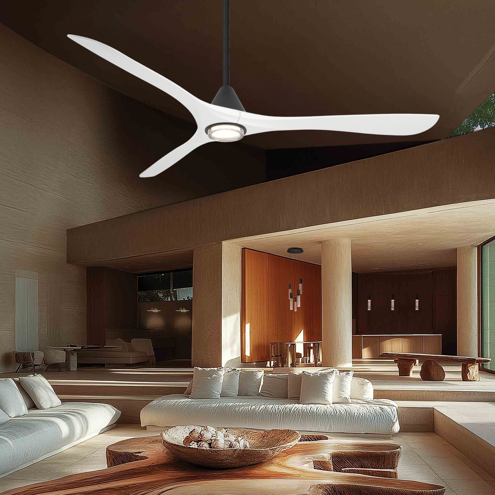Carve 72" LED Smart Ceiling Fan, Matte Black with Matte White Blades