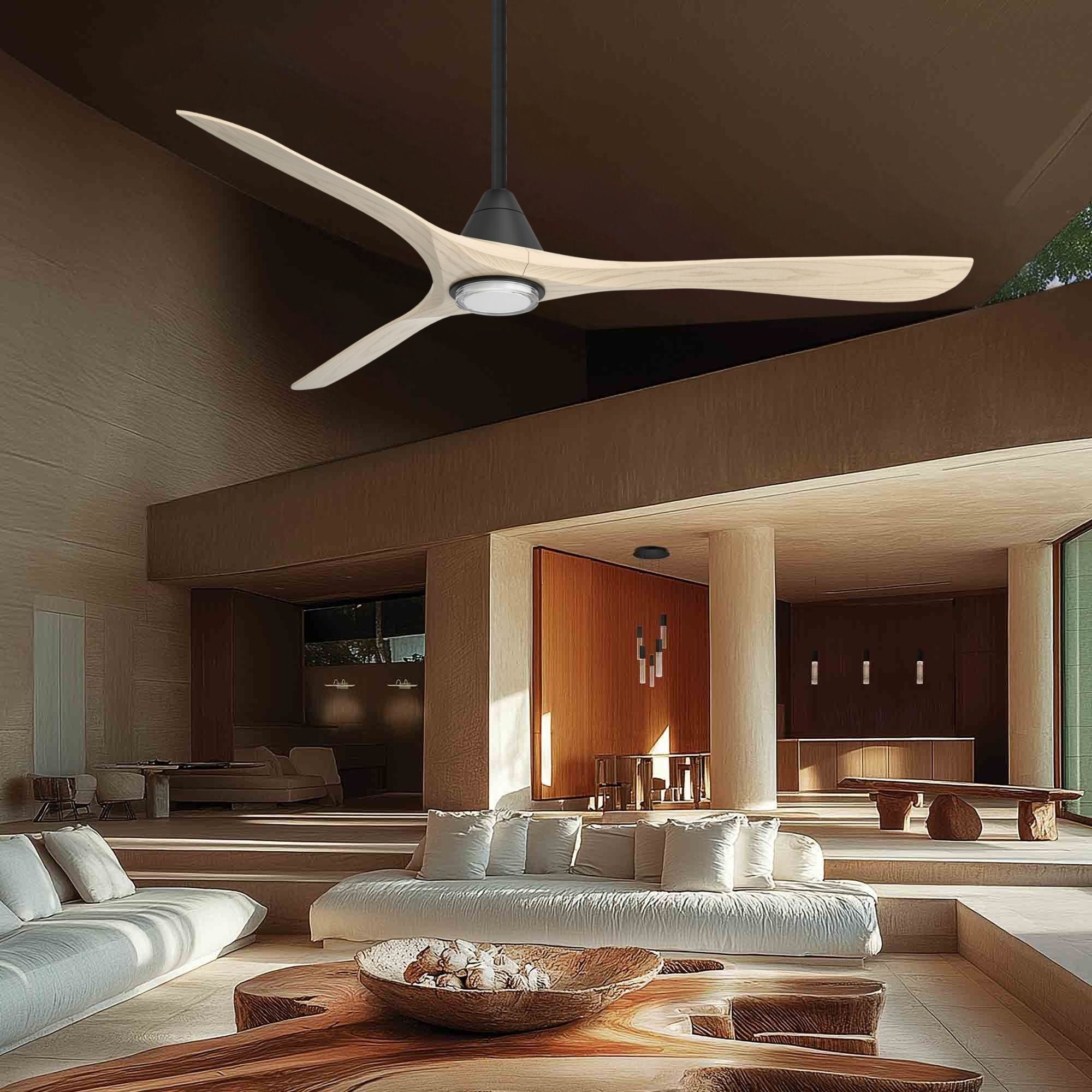 Modern Forms Carve 72" LED Smart Ceiling Fan, Matte Black with White Oak Blades