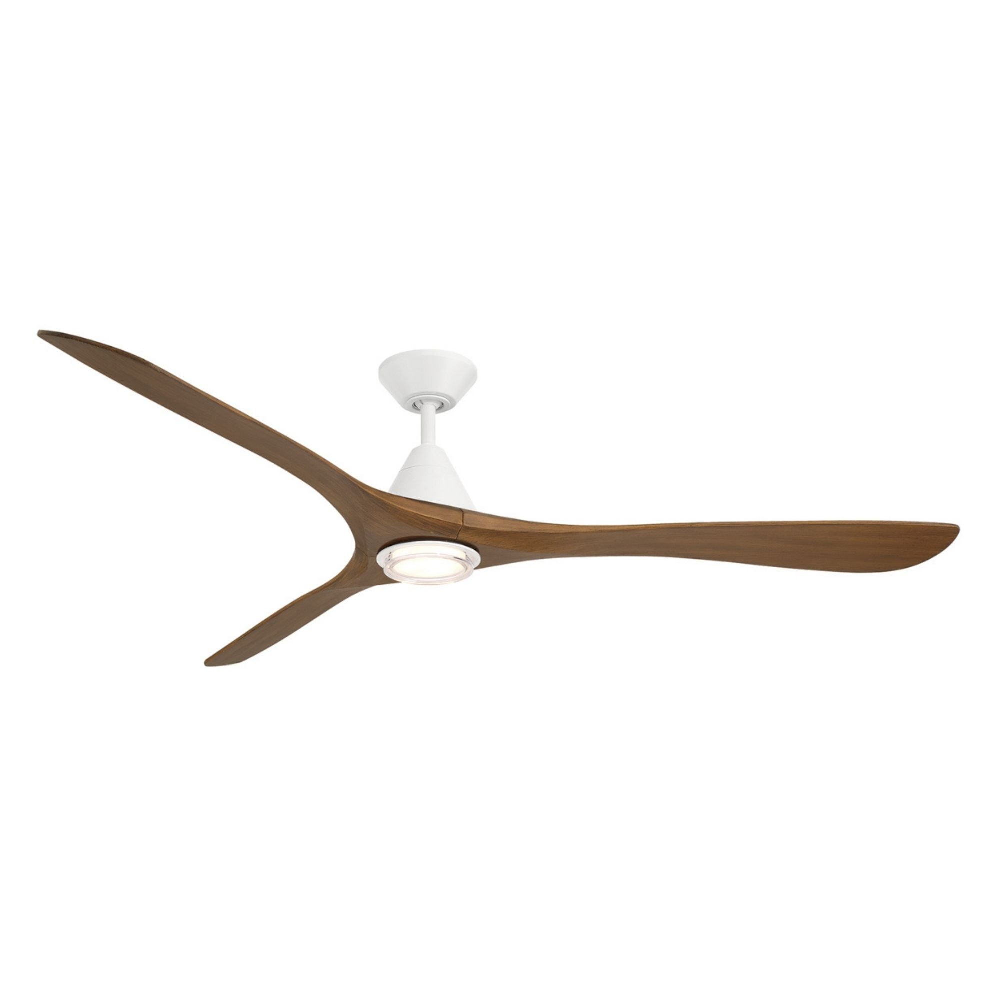 Carve 72" LED Smart Ceiling Fan, Matte White with Distressed Koa Blades