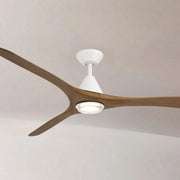 Carve 72" LED Smart Ceiling Fan, Matte White with Distressed Koa Blades