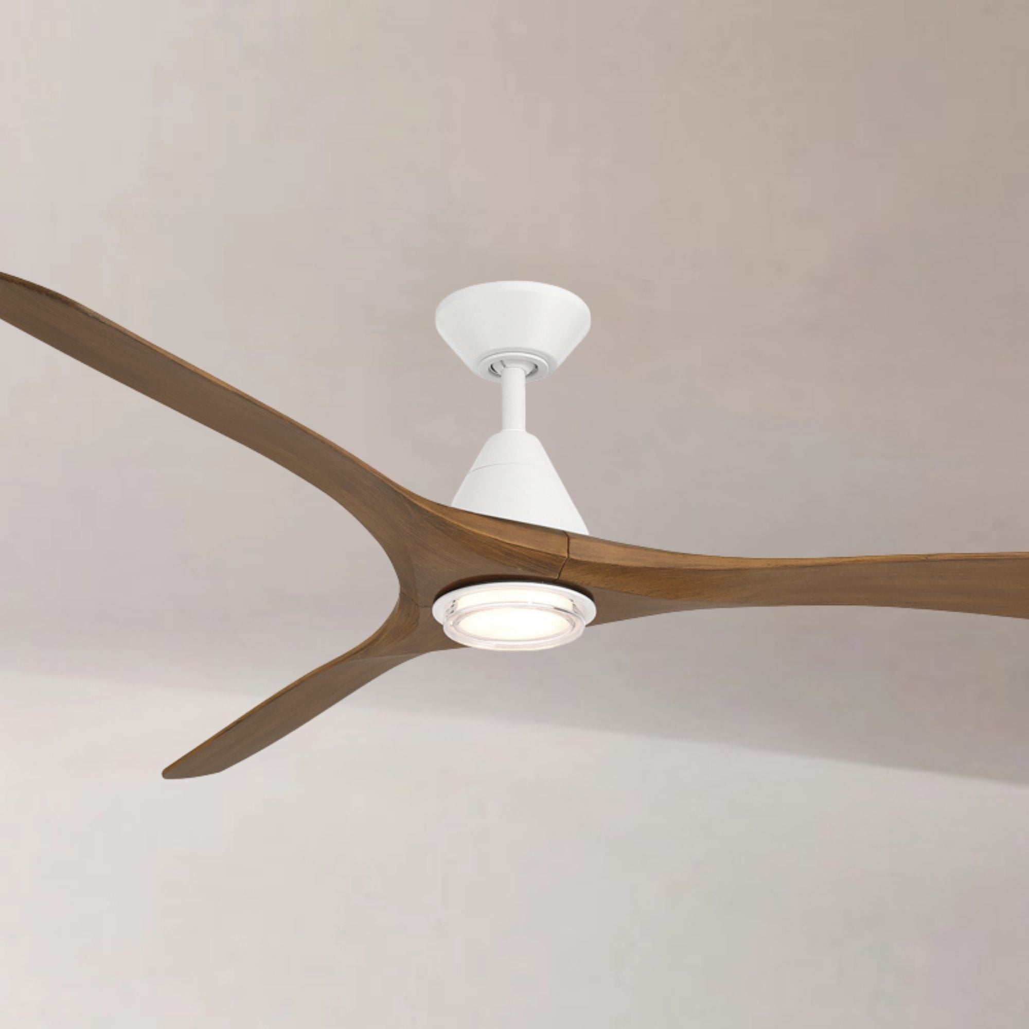 Carve 72" LED Smart Ceiling Fan, Matte White with Distressed Koa Blades