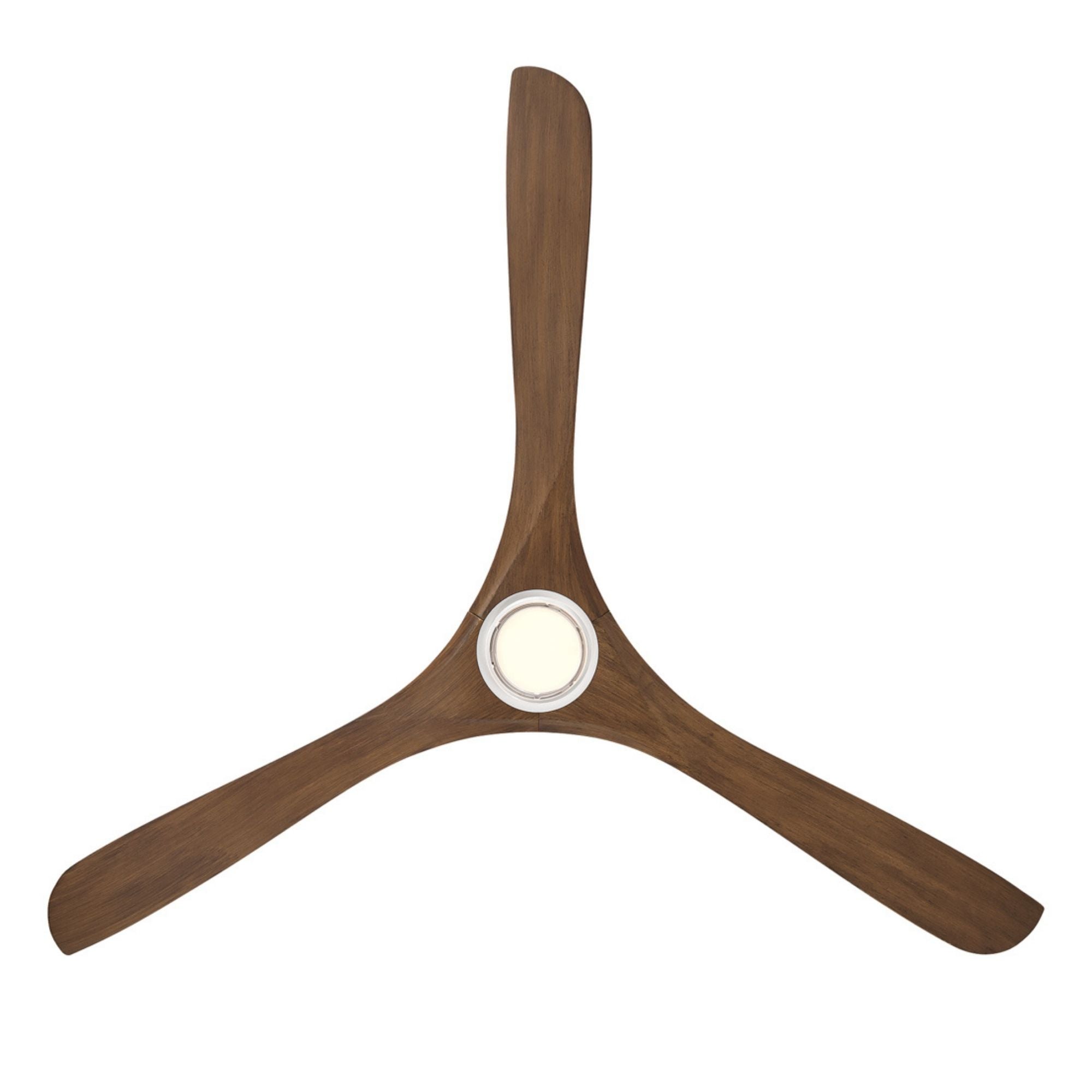 Carve 72" LED Smart Ceiling Fan, Matte White with Distressed Koa Blades