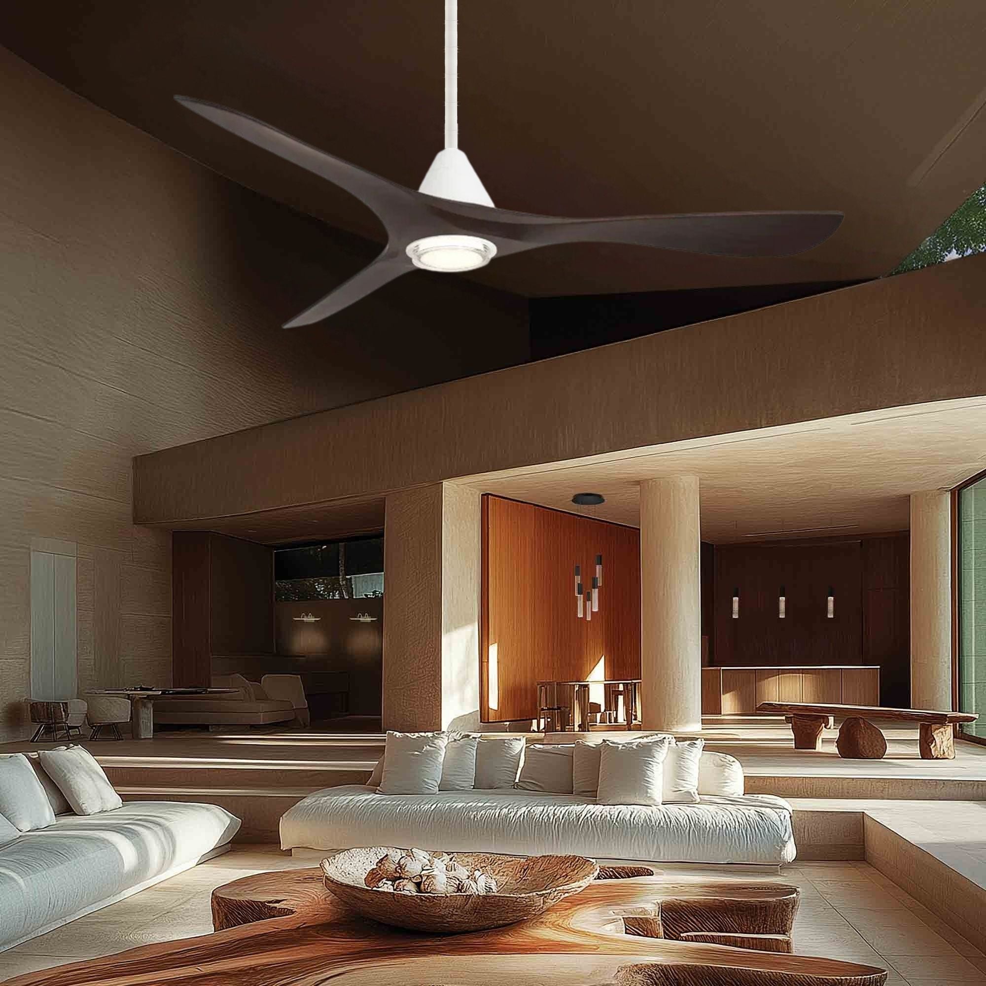 Carve 72" LED Smart Ceiling Fan, Matte White with Dark Walnut Blades