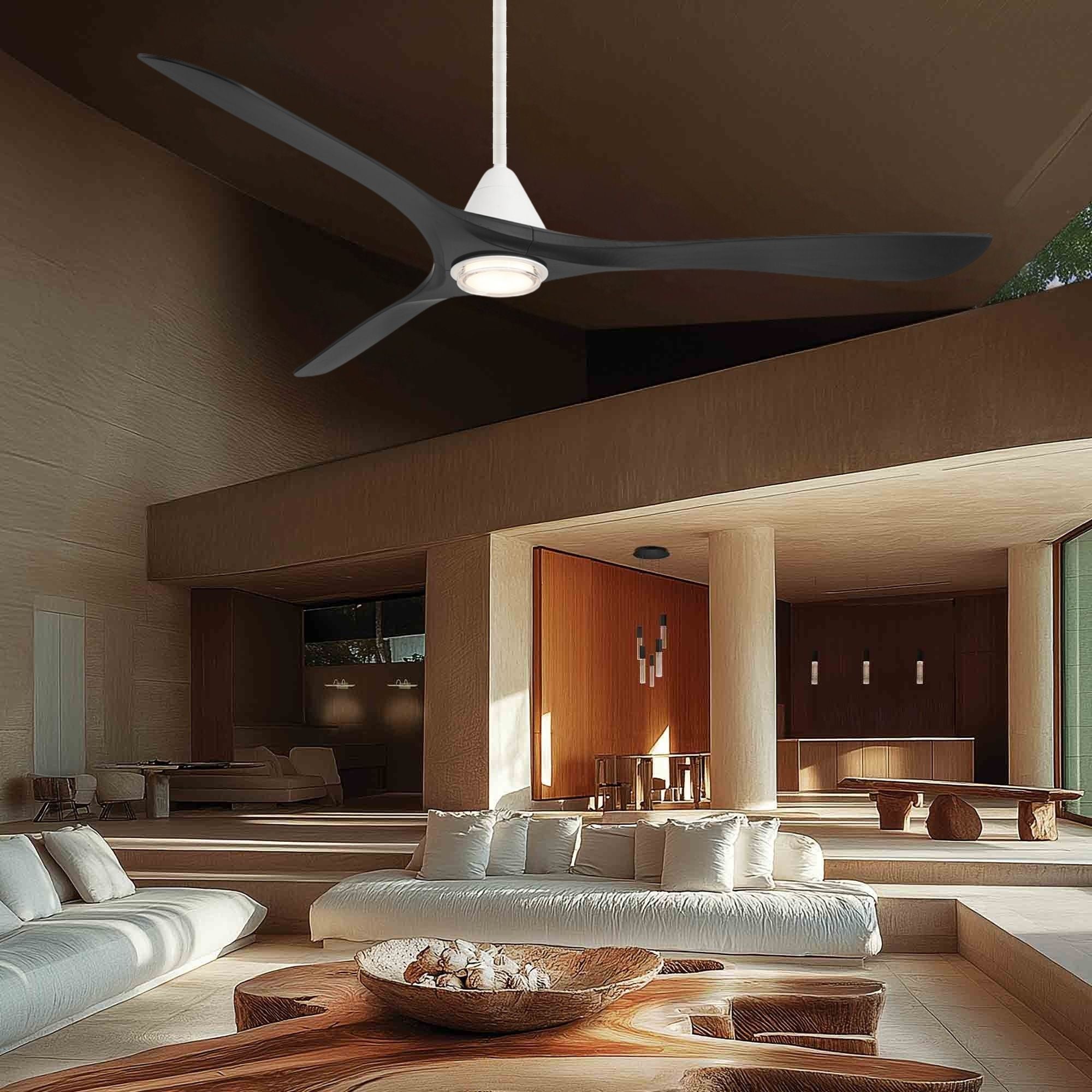 Carve 72" LED Smart Ceiling Fan, Matte White with Matte Black Blades