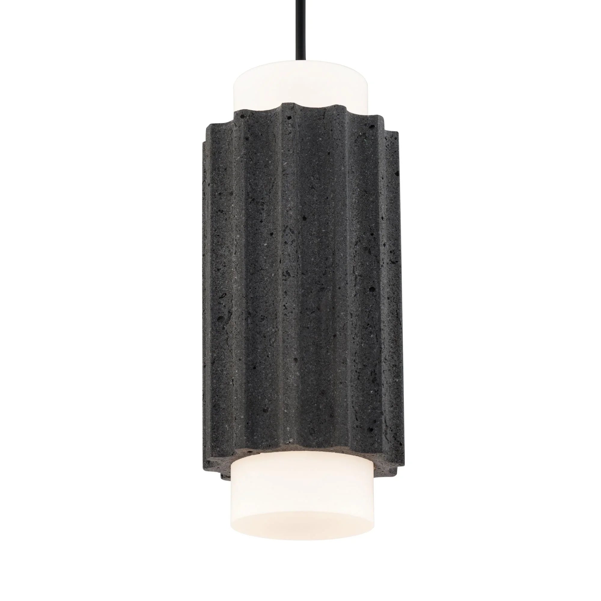 Caviar 16" LED Mini Pendant, 3500K, Bassalt Stone/Black Finish
