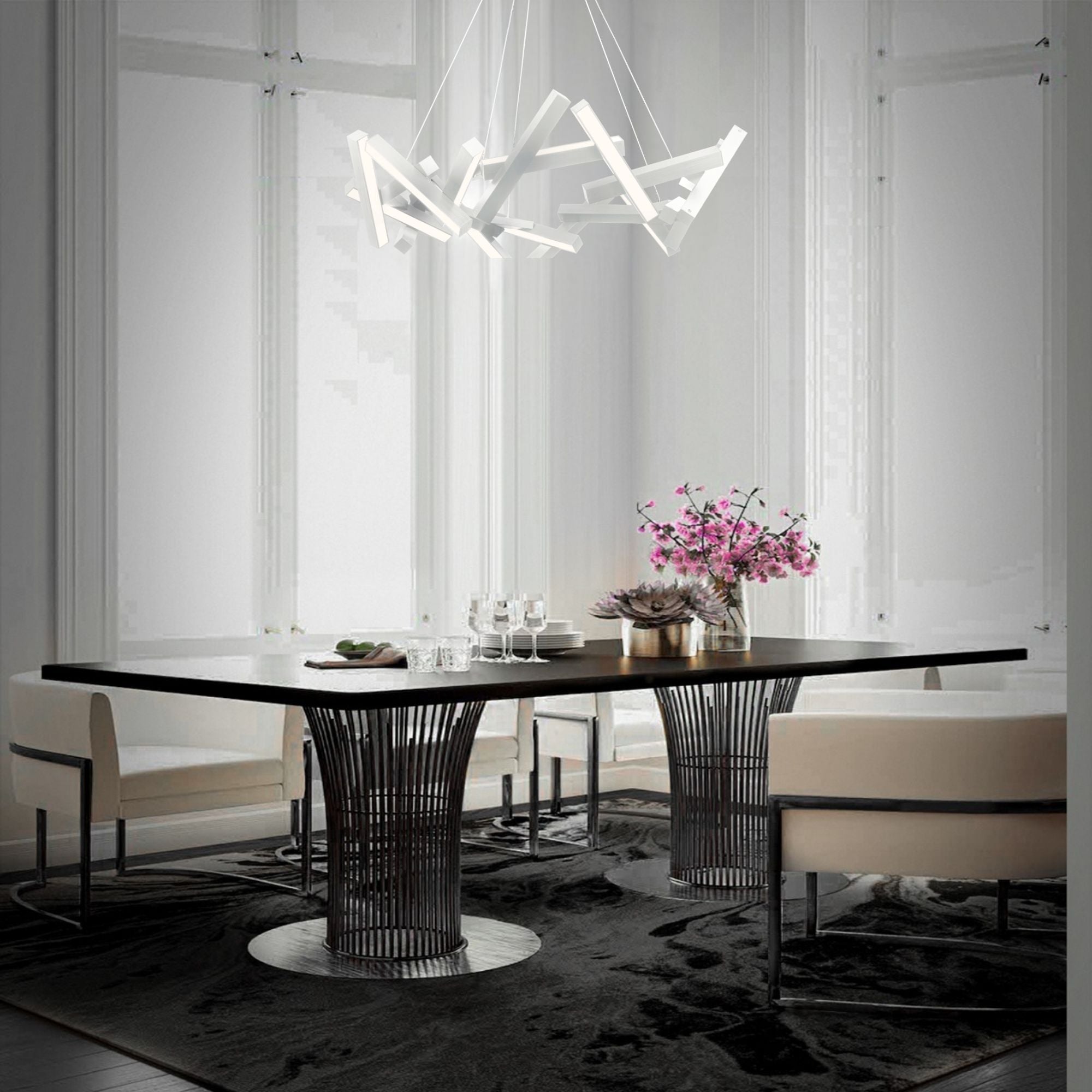 Chaos 34" LED Chandelier, Brushed Aluminum Finish