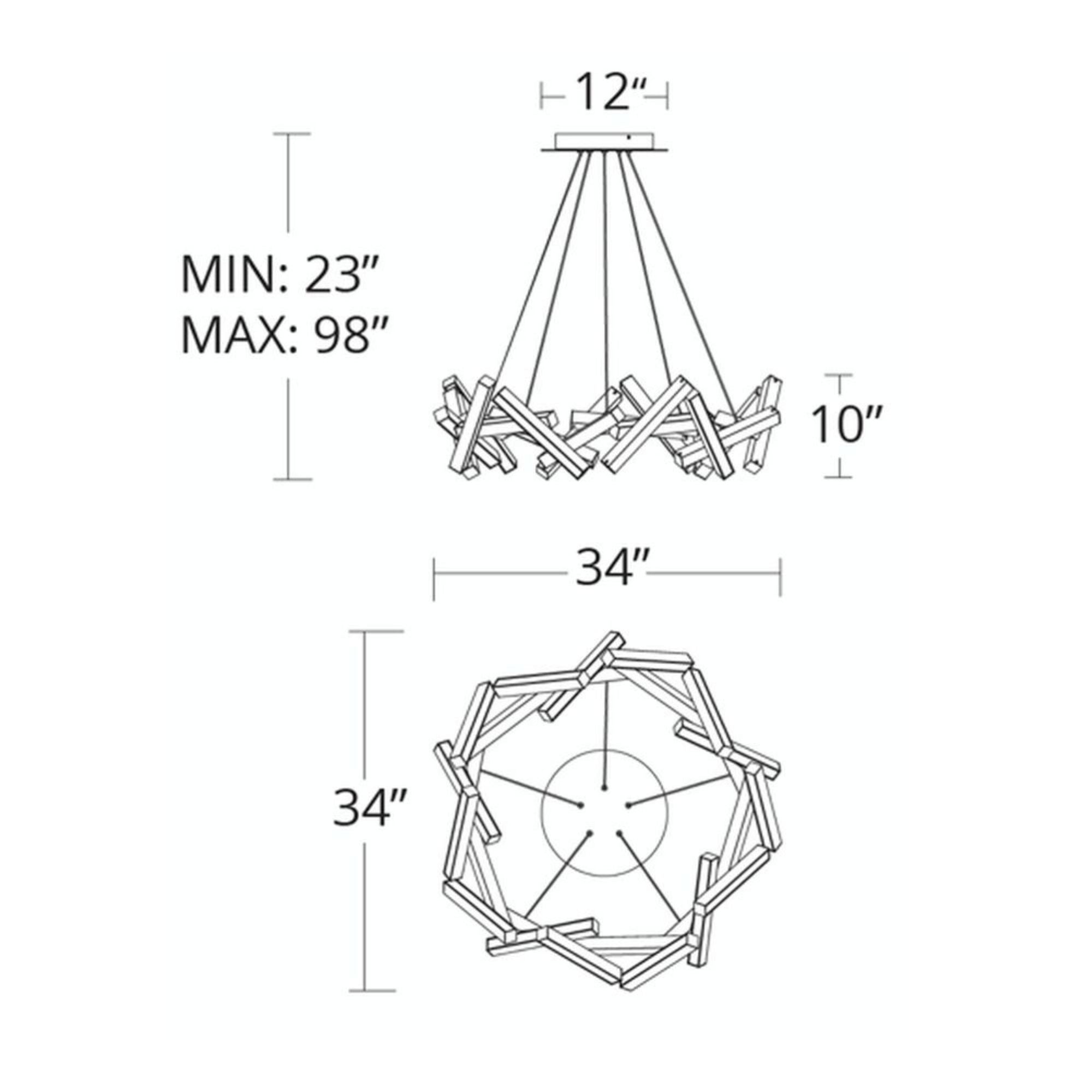 Chaos 34" LED Chandelier, Brushed Aluminum Finish