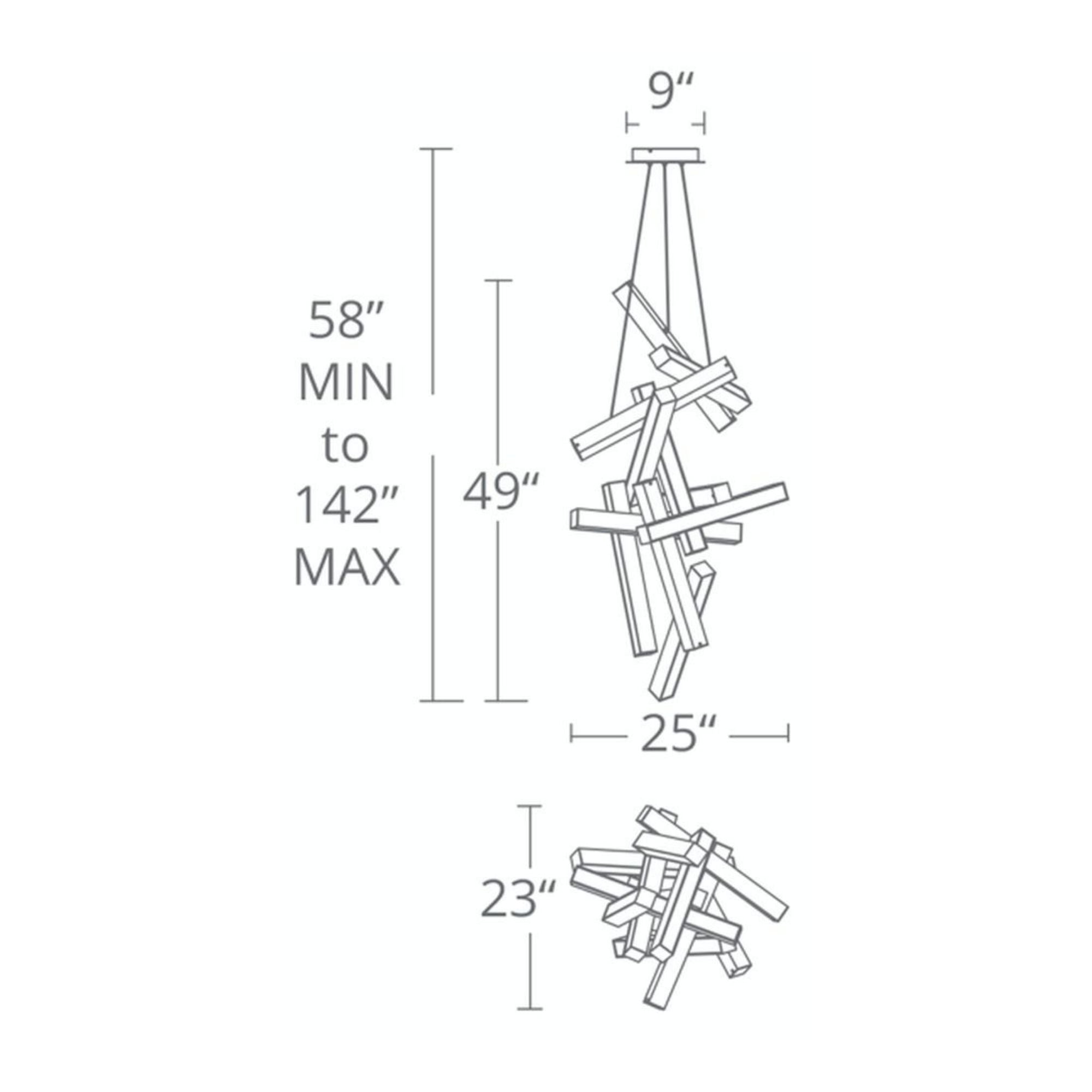 Chaos 49" LED Chandelier, Black Finish
