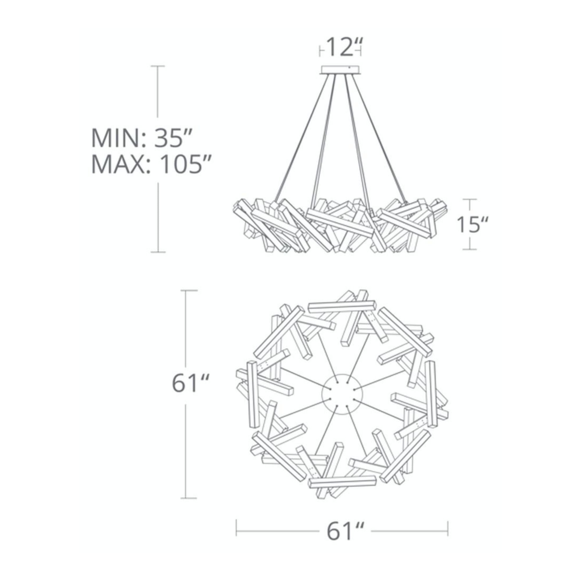 Chaos 61" LED Chandelier, Brushed Aluminum Finish