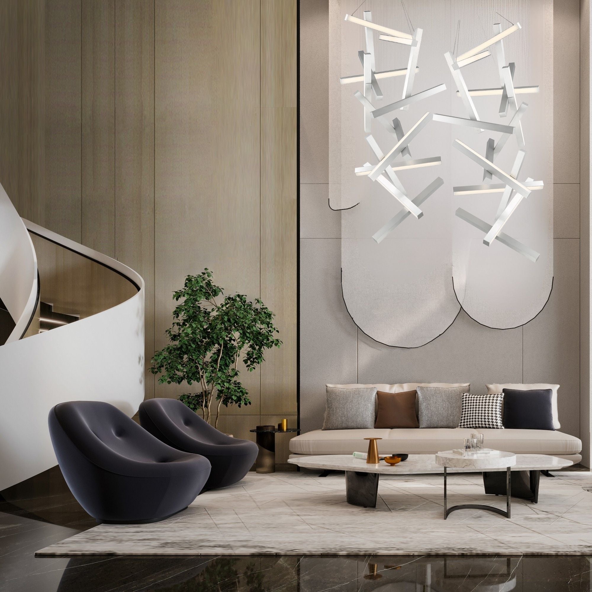 Chaos 75" LED Chandelier, Brushed Aluminum Finish