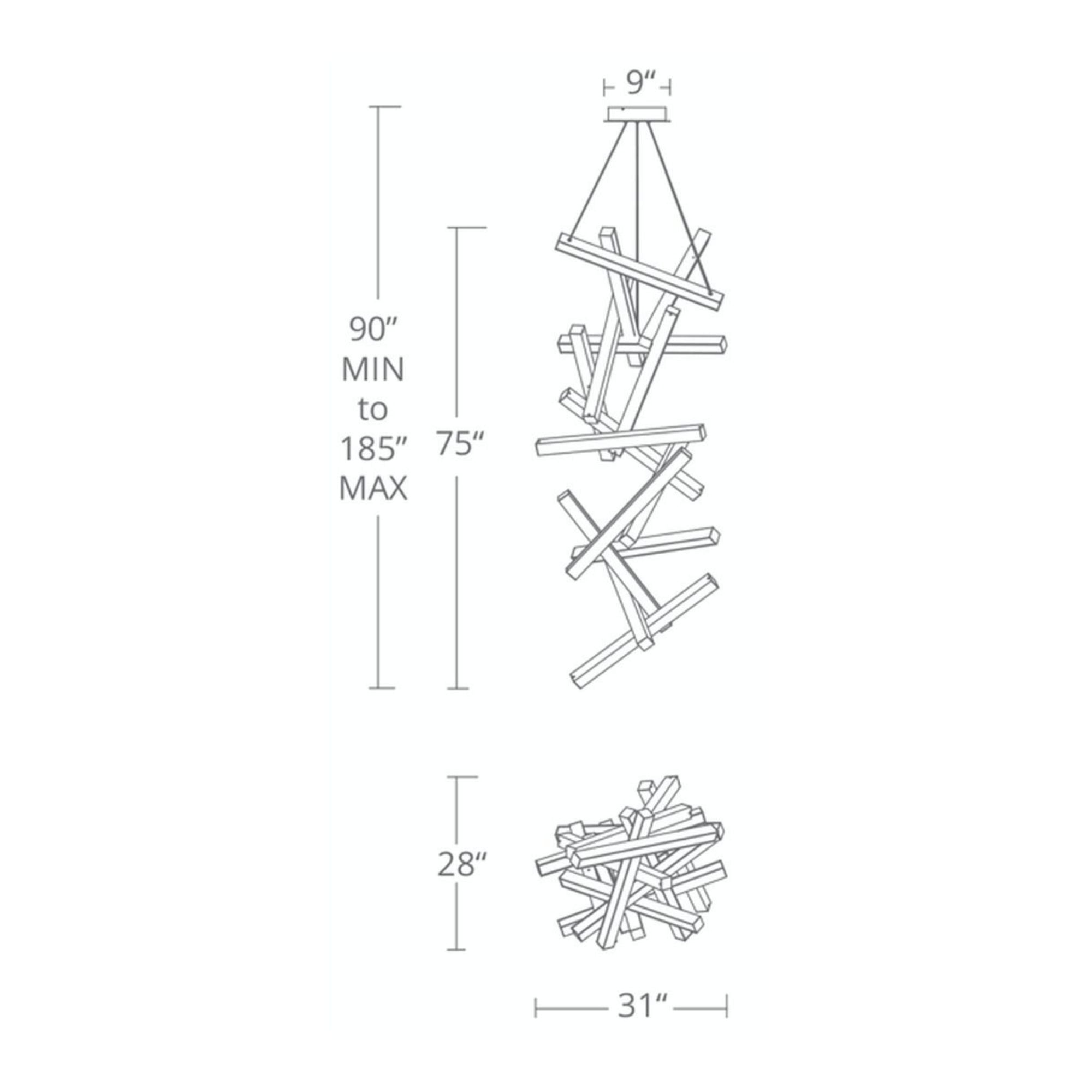 Chaos 75" LED Chandelier, Brushed Aluminum Finish
