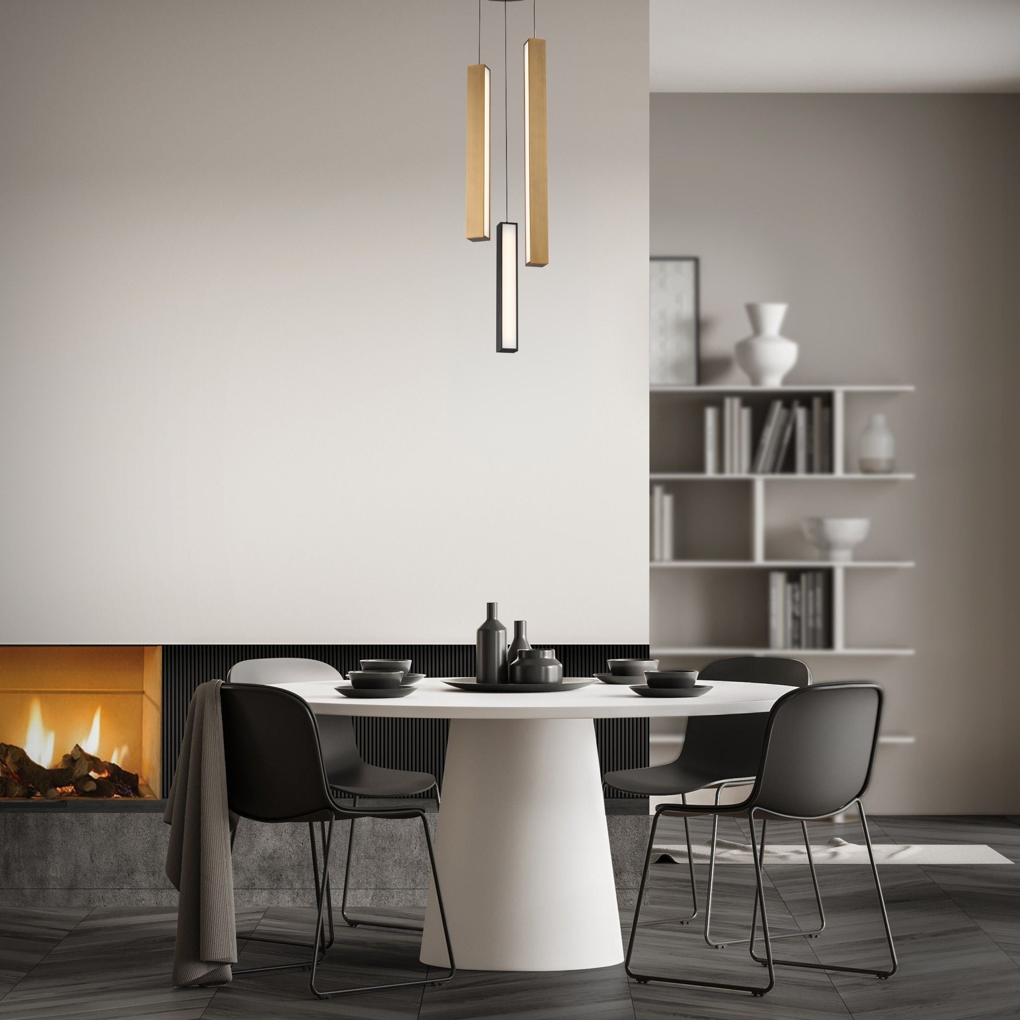 Chaos 12" 3-Light LED Pendant, Black/Aged Brass Finish