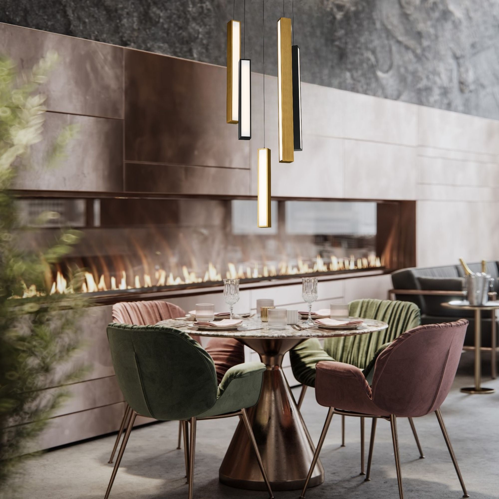 Chaos 17" 5-Light LED Pendant, Black/Aged Brass Finish