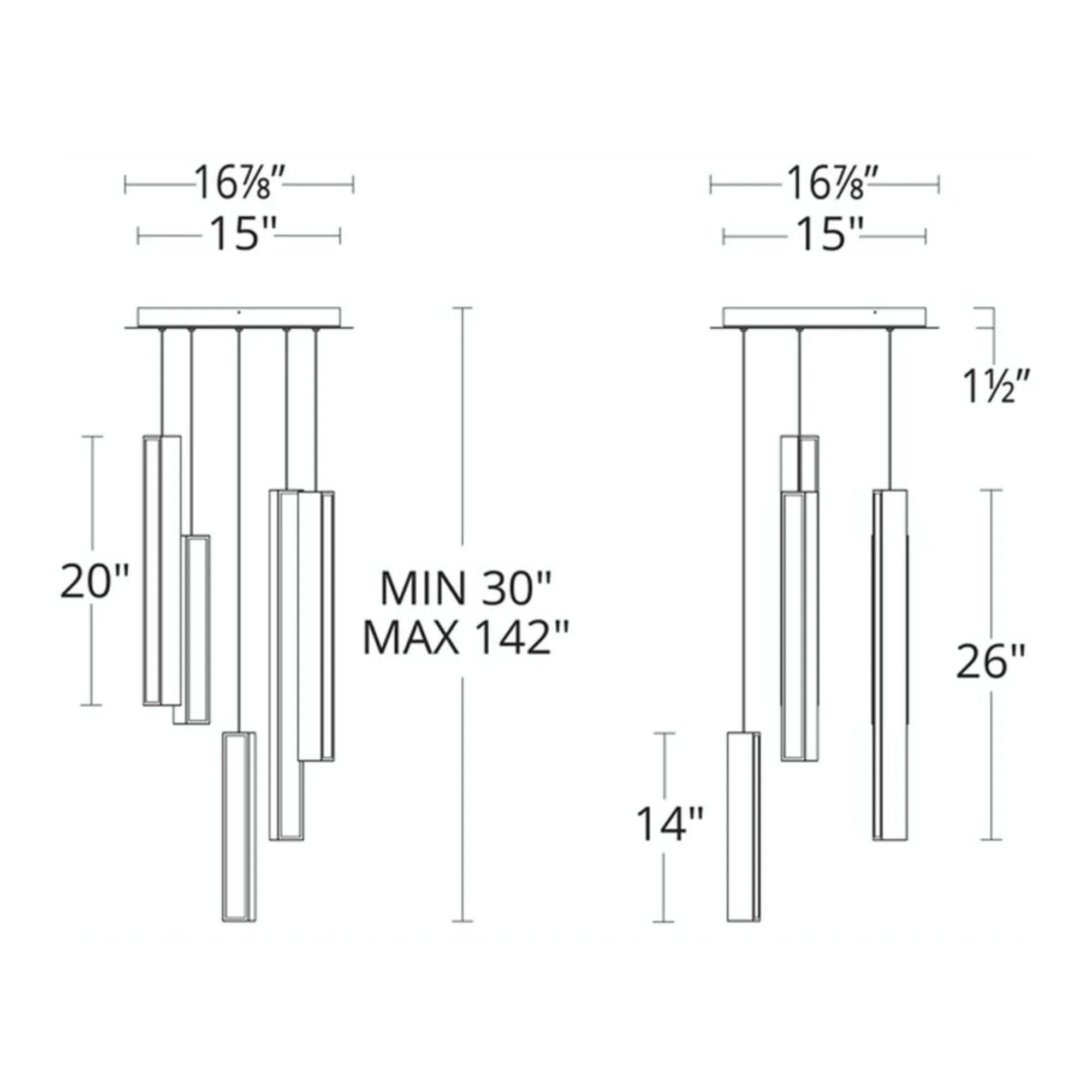 Chaos 17" 5-Light LED Pendant, Black/Aged Brass Finish