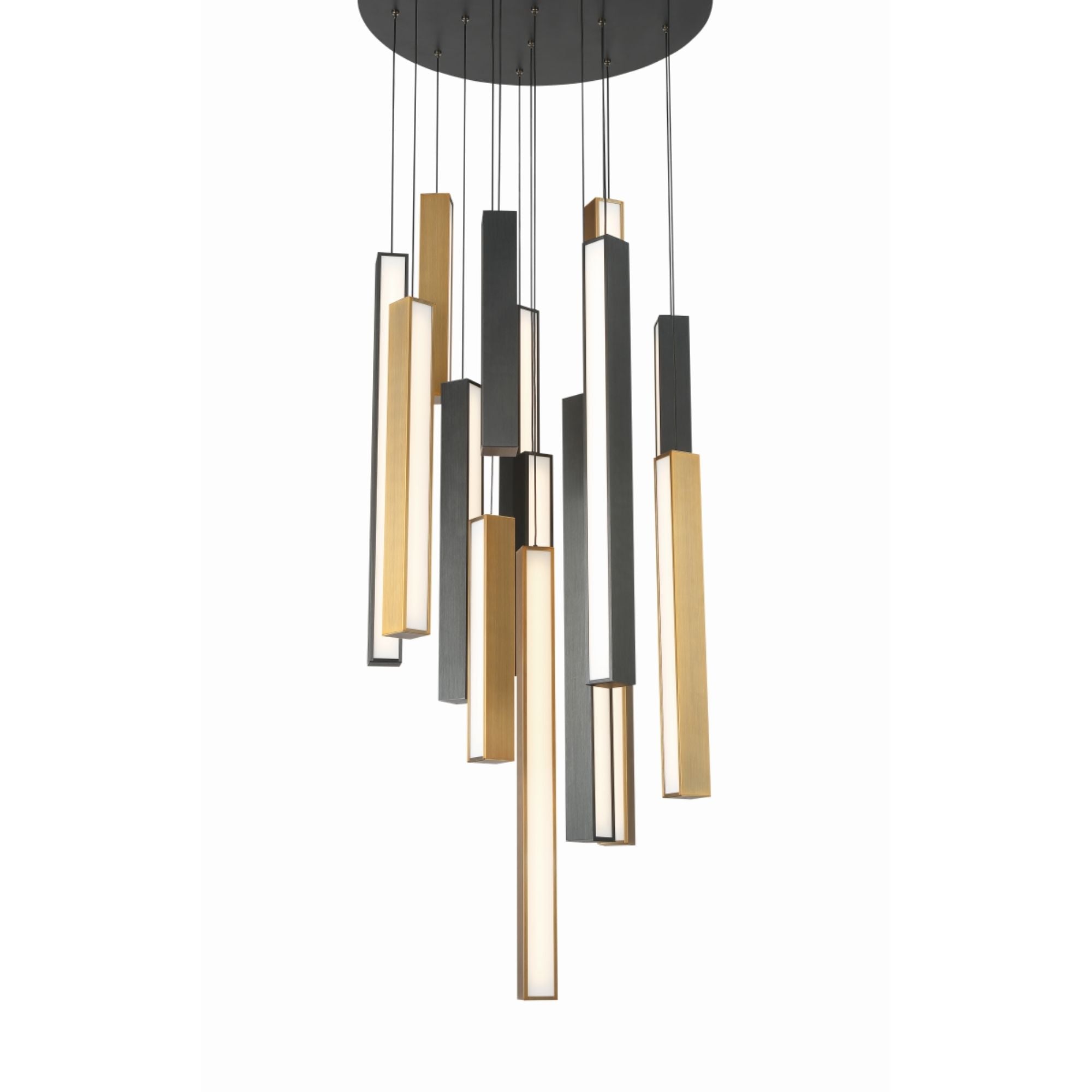 Chaos 23" 15-Light LED Pendant, Black/Aged Brass Finish