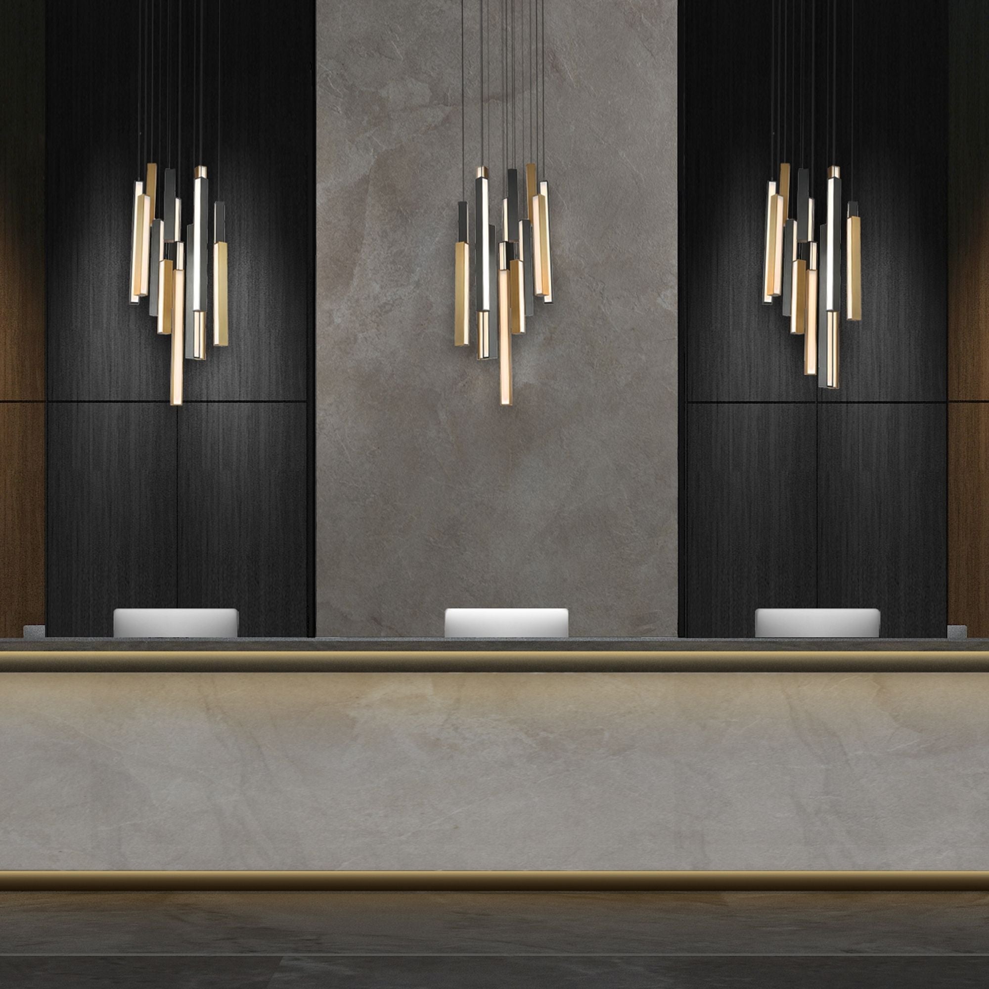 Chaos 23" 15-Light LED Pendant, Black/Aged Brass Finish
