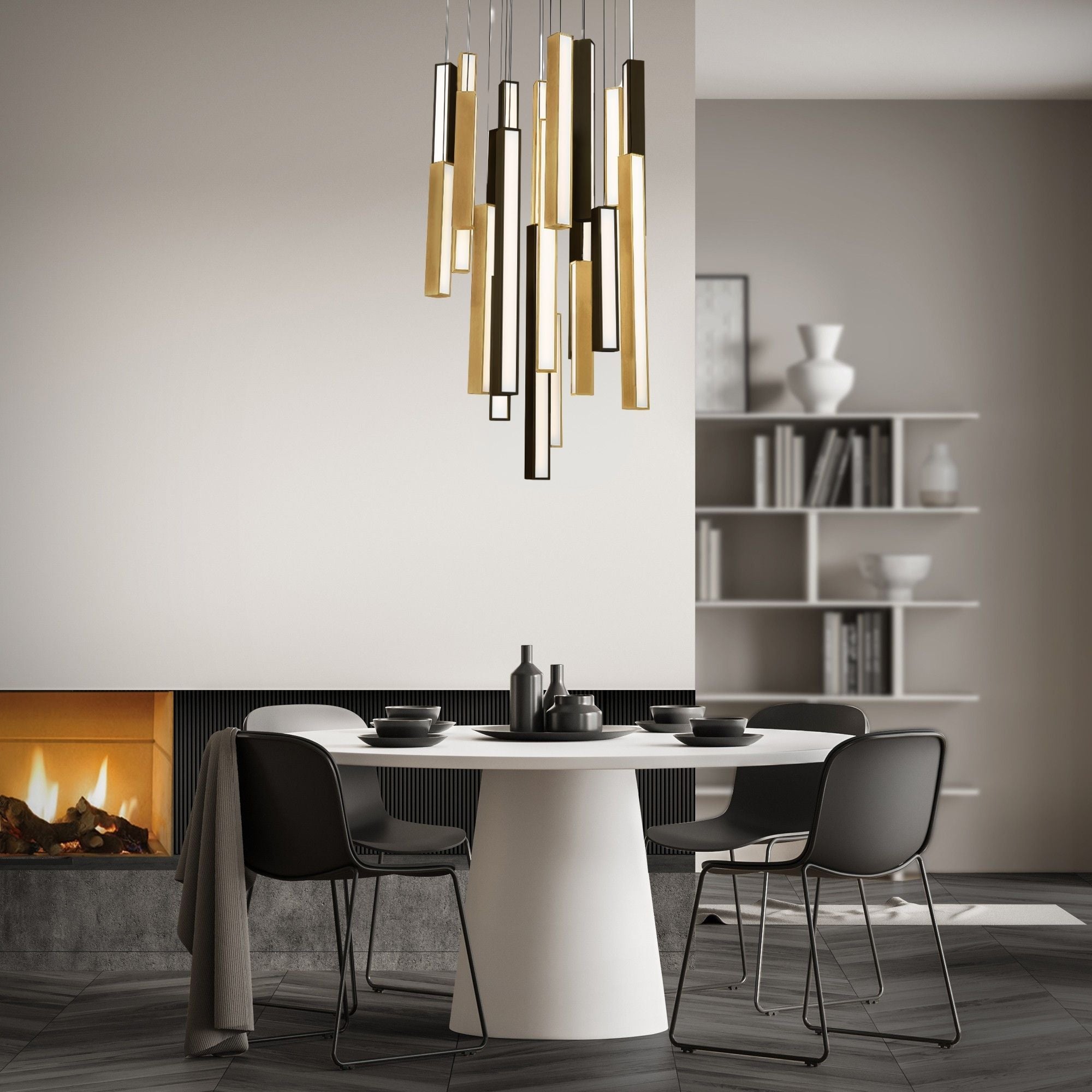 Chaos 26" 21-Light LED Pendant, Black/Aged Brass Finish