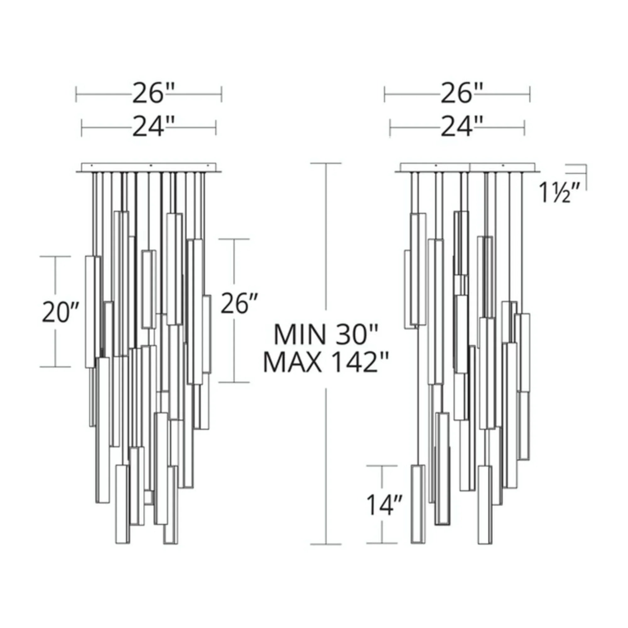 Chaos 26" 21-Light LED Pendant, Black/Aged Brass Finish