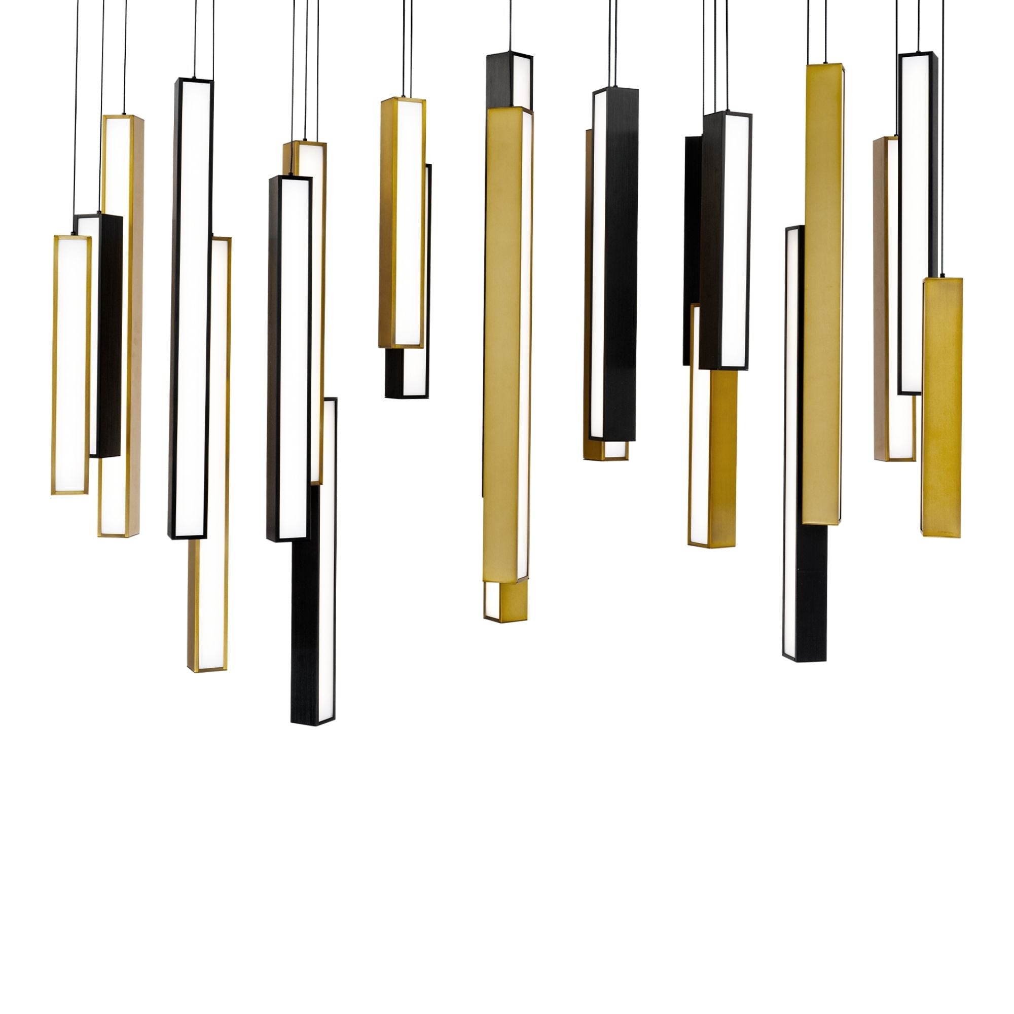 Chaos 54" 23-Light LED Pendant, Black/Aged Brass Finish