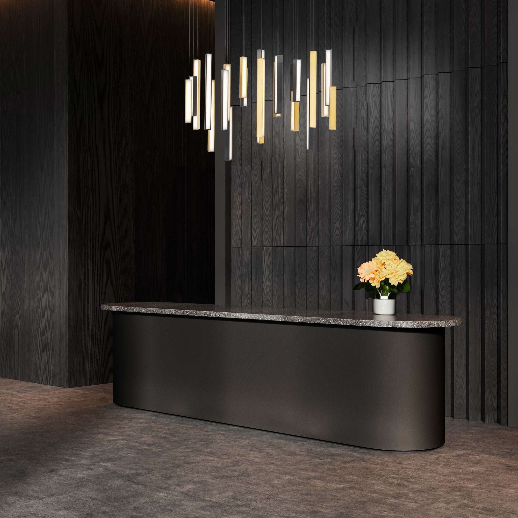 Chaos 54" 23-Light LED Pendant, Black/Aged Brass Finish
