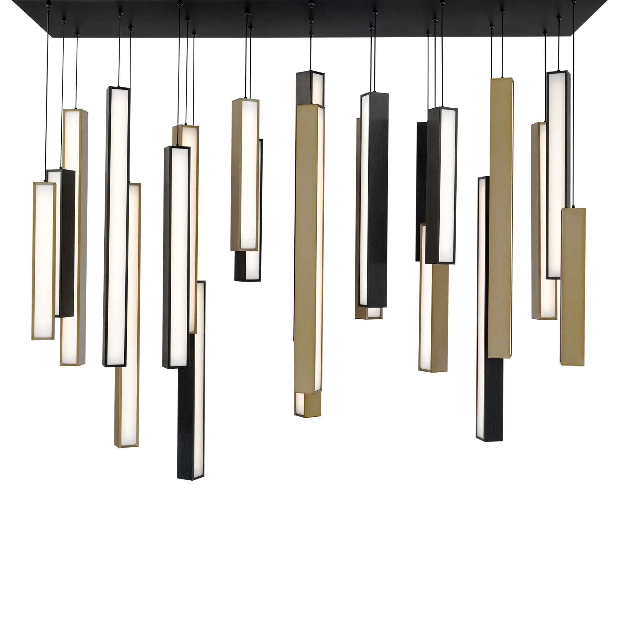 Chaos 54" 23-Light LED Pendant, Black/Aged Brass Finish