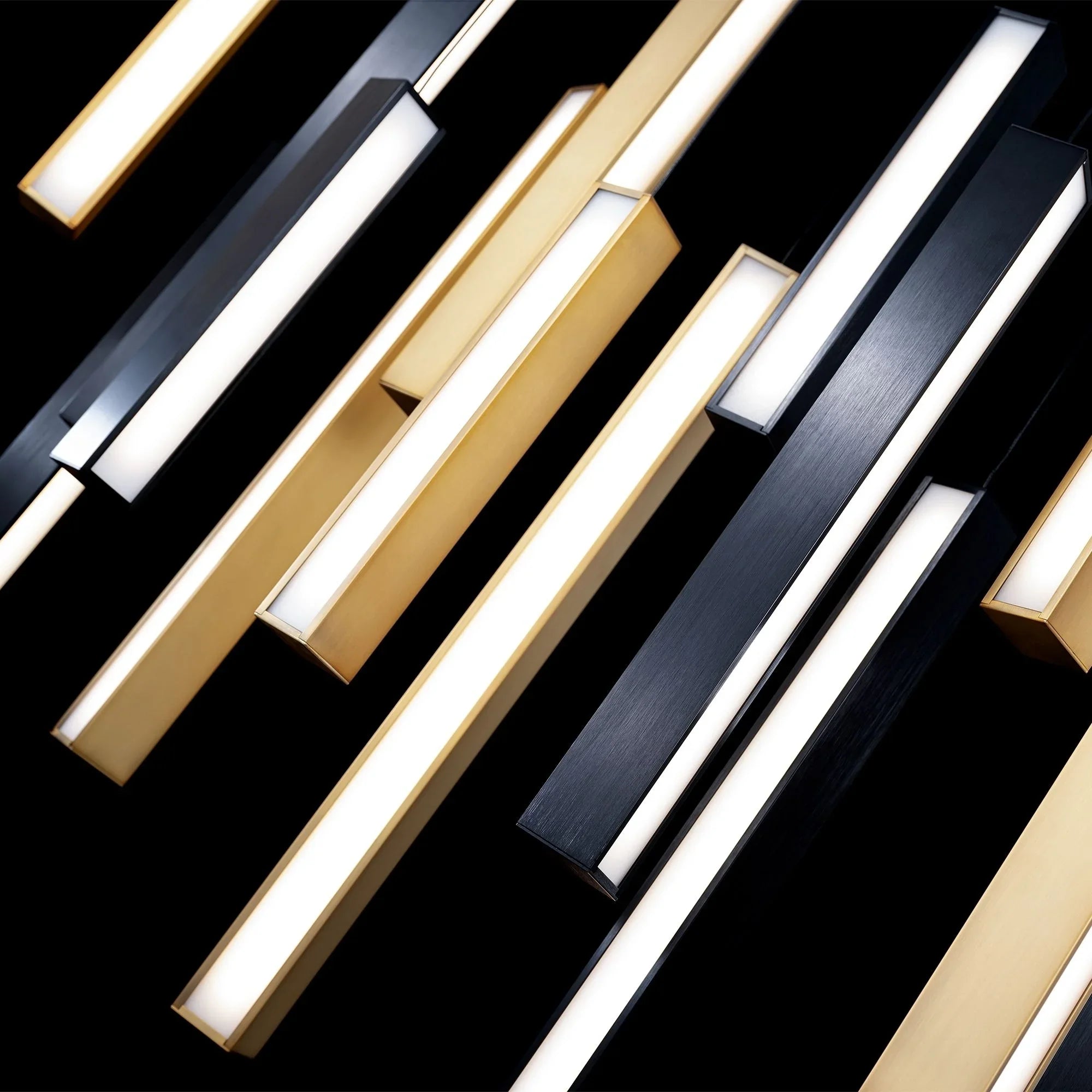 Chaos 54" 23-Light LED Pendant, Black/Aged Brass Finish