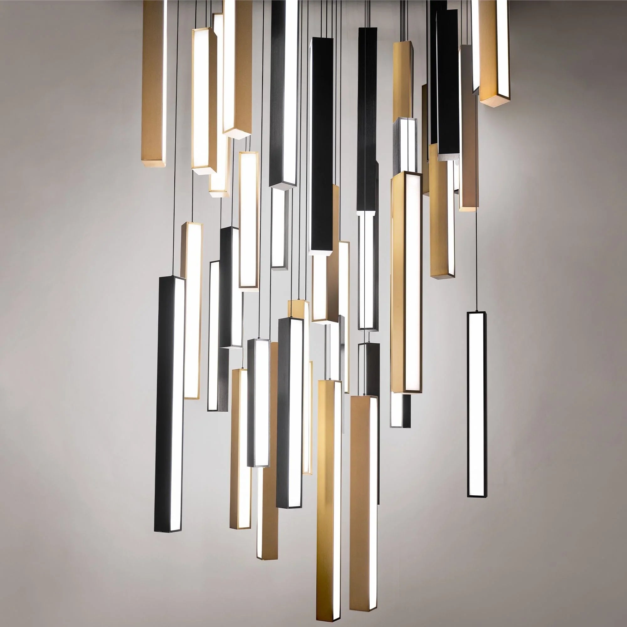 Chaos 36" 41-Light LED Pendant, Black/Aged Brass Finish