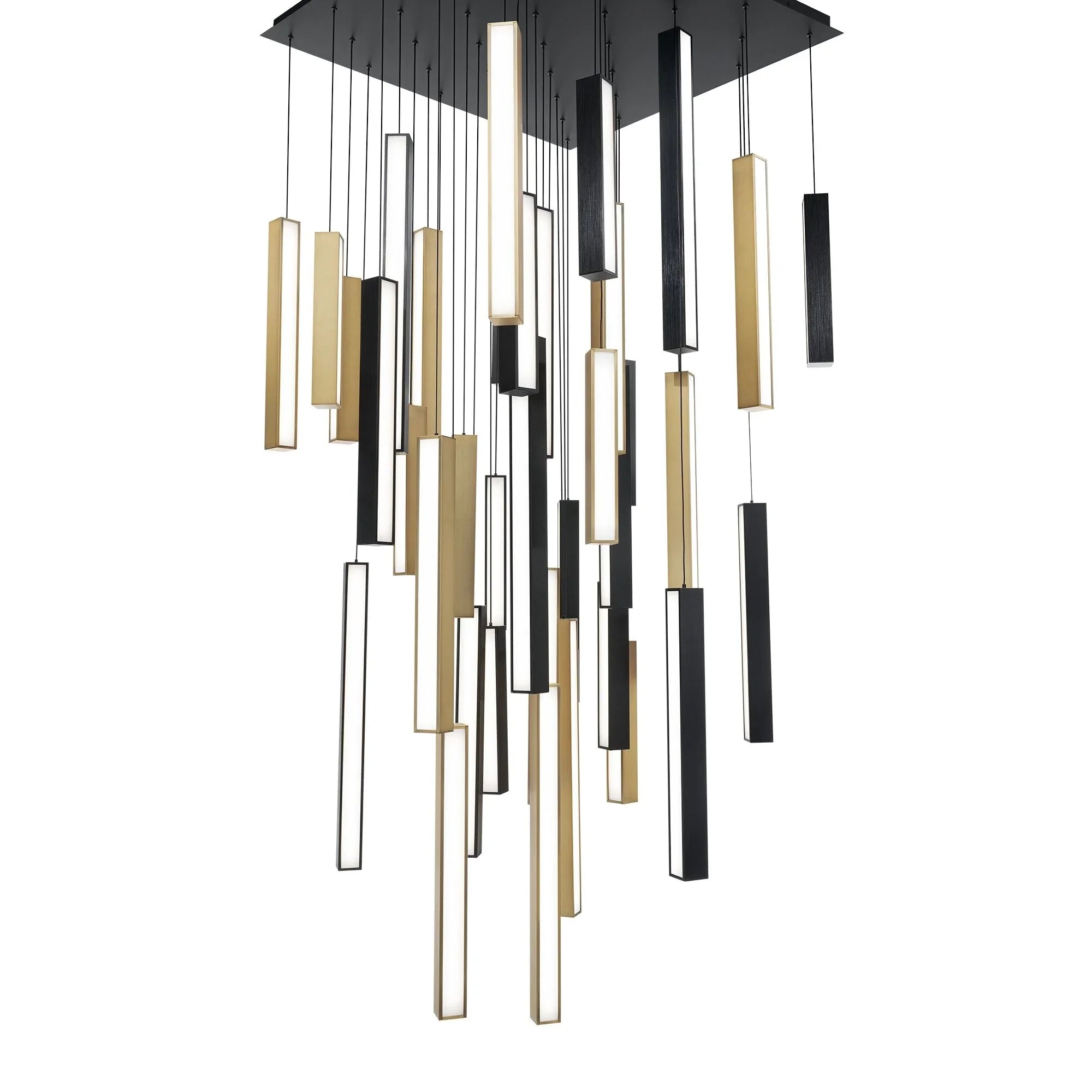 Chaos 36" 41-Light LED Pendant, Black/Aged Brass Finish