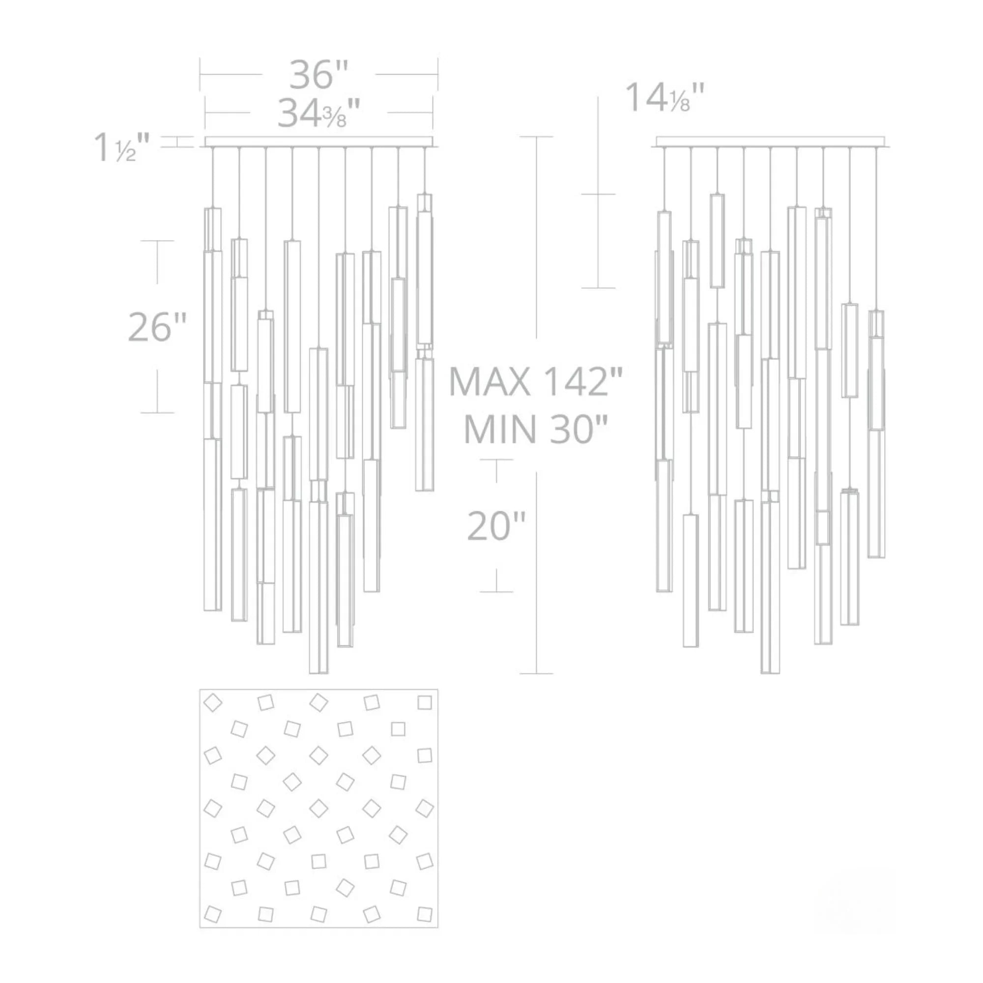 Chaos 36" 41-Light LED Pendant, Black/Aged Brass Finish